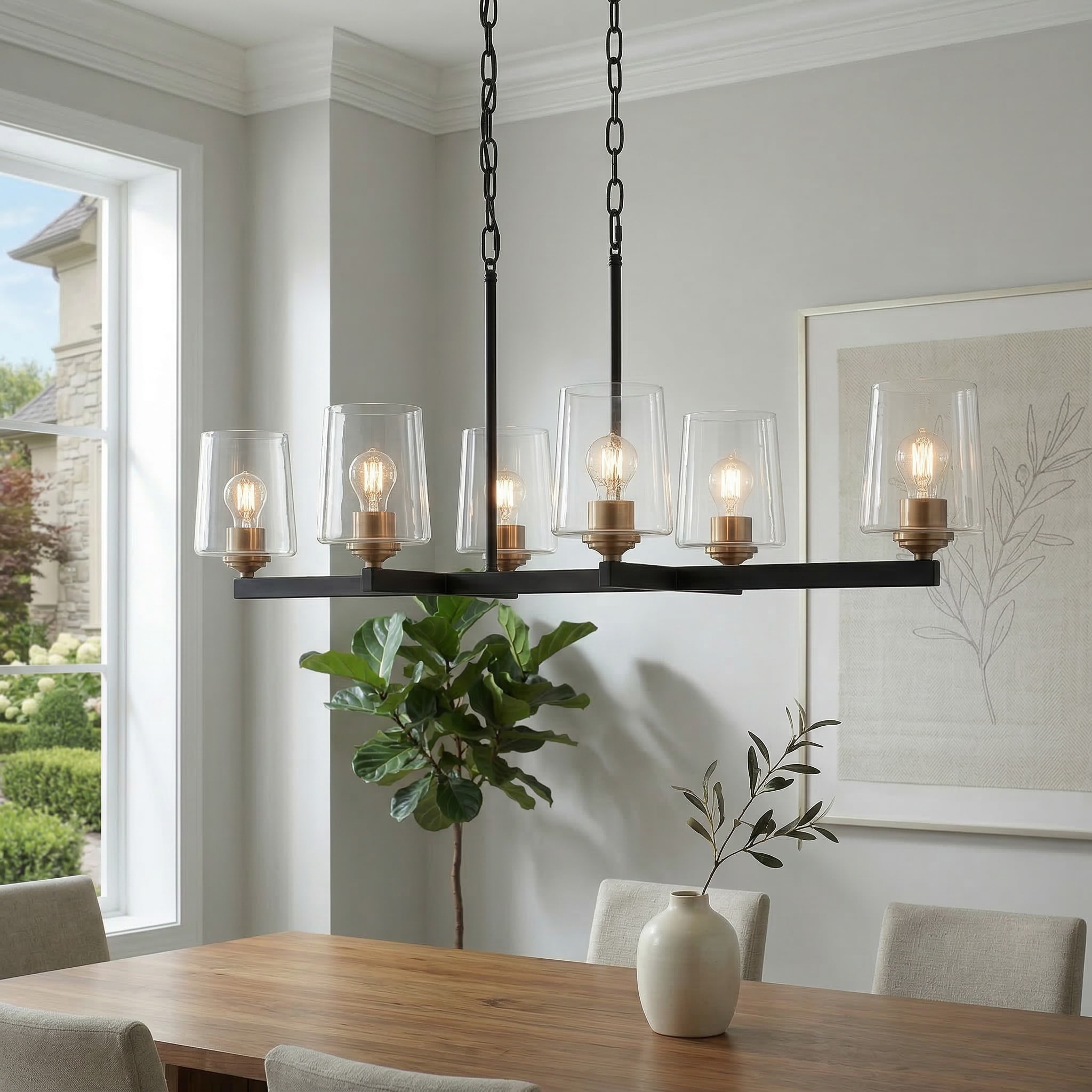 Quoizel Whitlock 6 -Light Matte Black Clear glass Steel Chandelier