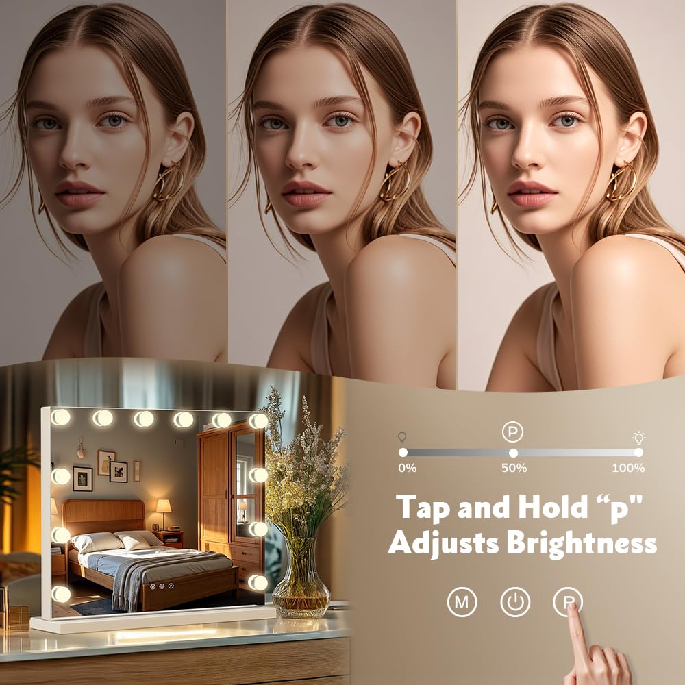 OMOMMD 20x17 in Hollywood Vanity Mirror With Lights 12 LED Bulbs 3 ...