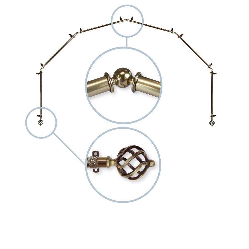 Hart & Harlow L6BAY-42-4 Helix 13/16-in 6-sided 28-in to 48-in Antique brass Steel Bay window curtain rod with Finials