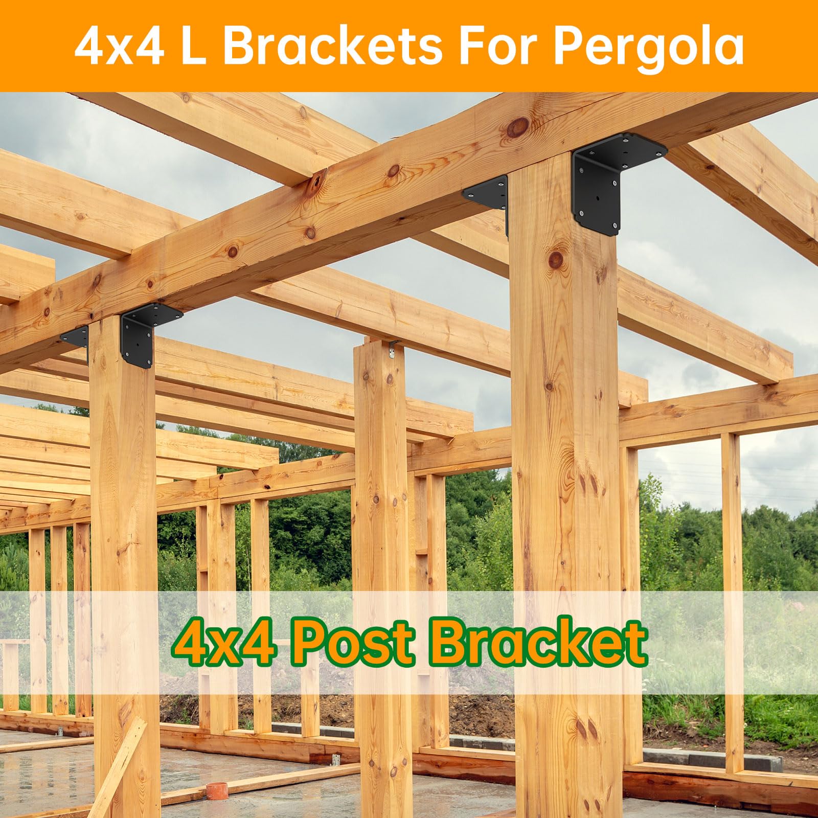 SenQWFa 4x4x3.5 Pergola Brackets Heavy Duty L Bracket for Wood 4 Pack ...