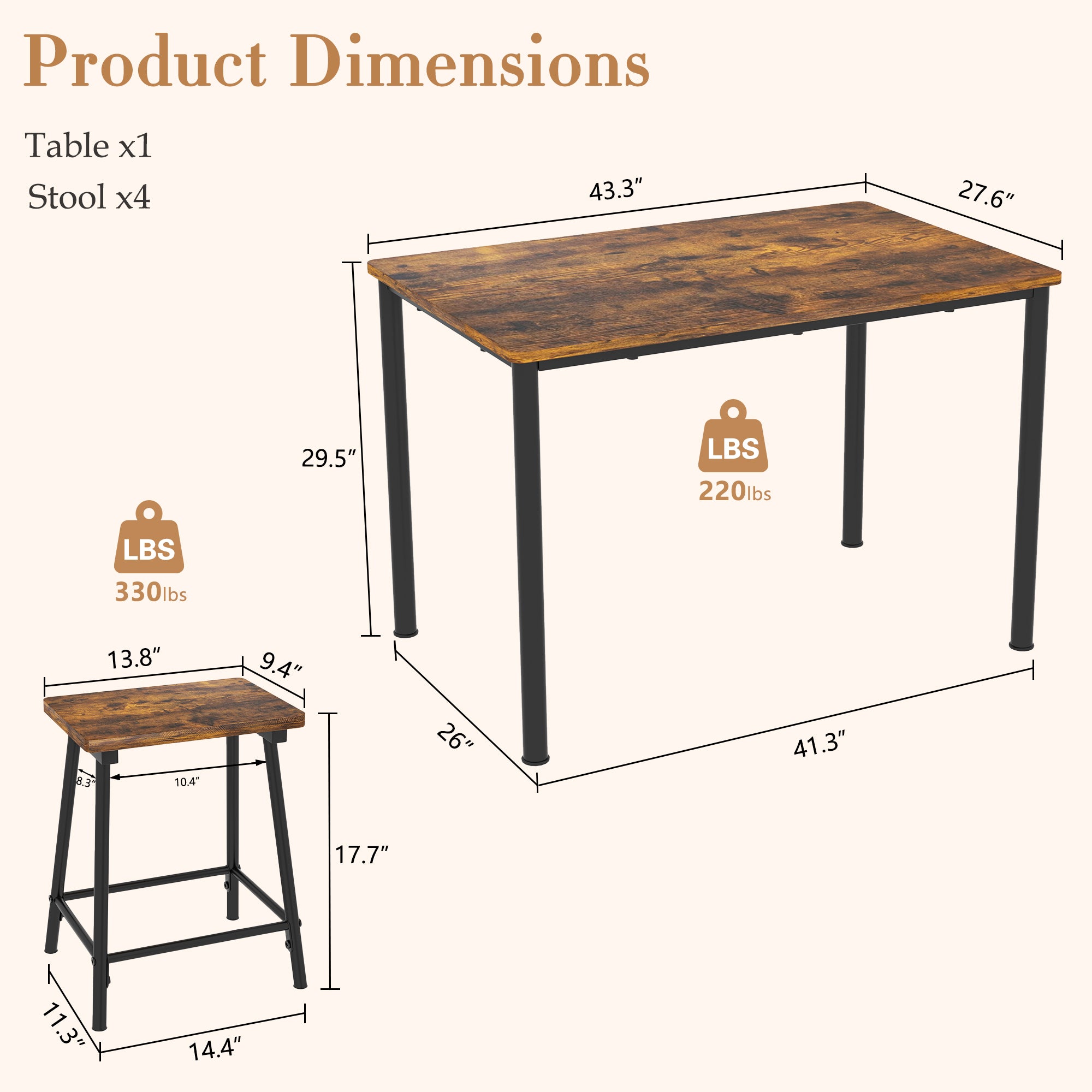 Vecelo LOE-JYX-TC14-BRN Dining-Sets - View #3
