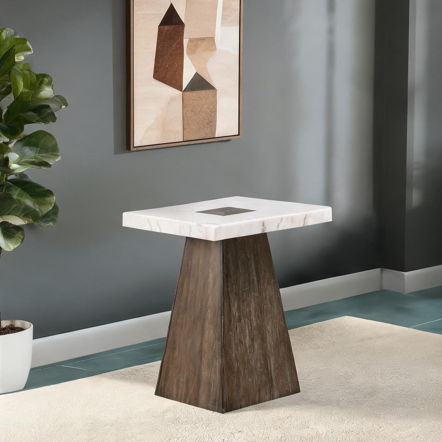 SunJet - 22 in Table with Living Room and Tapered Wood Base Engineered Wood and Marble