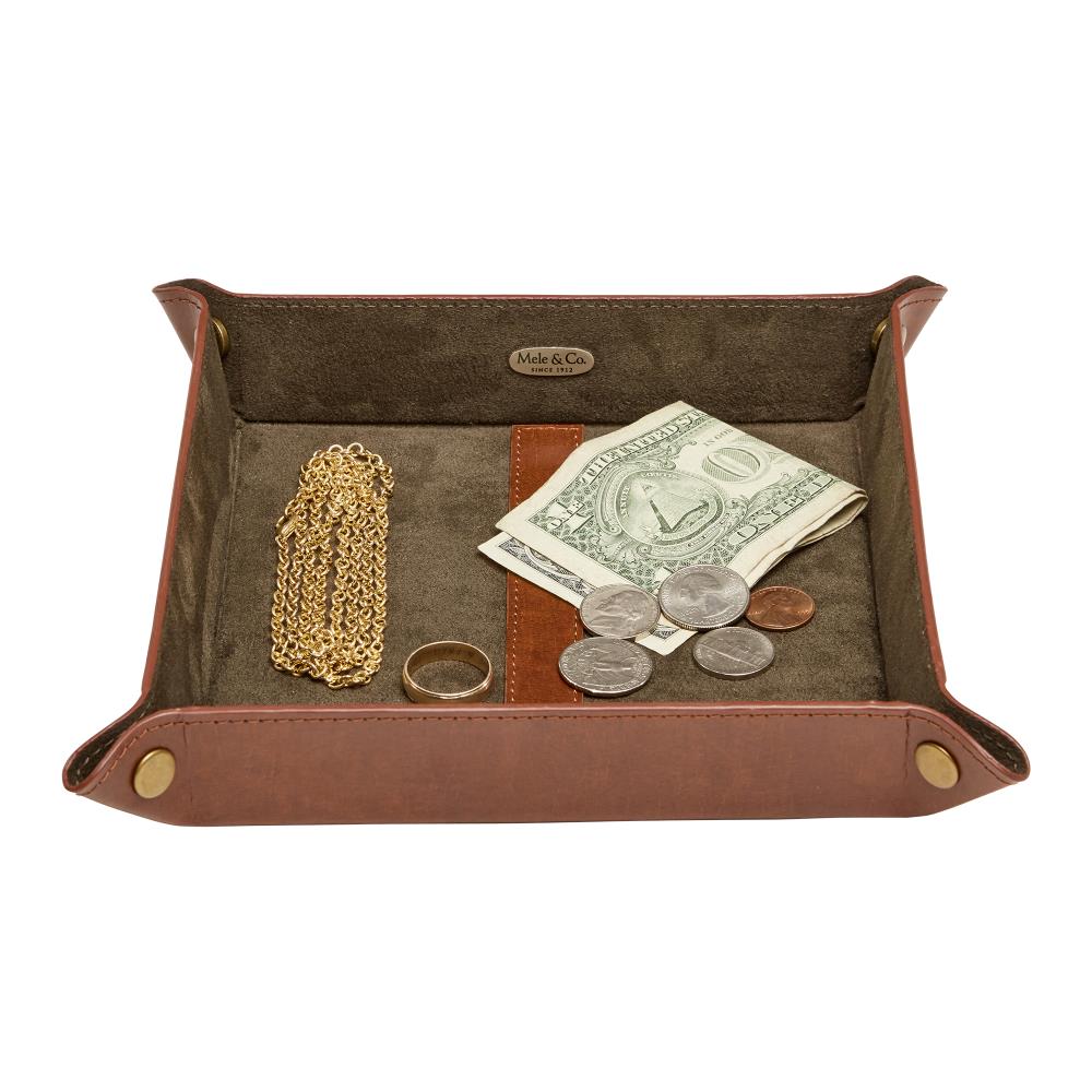 Vegan Leather Valet Tray - Men's Catchall Tray with Brass Snaps 