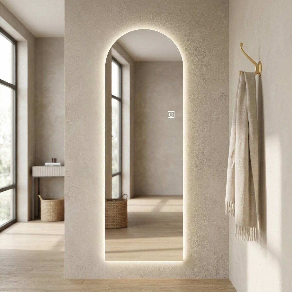 Loheer - 65-in H x 21-in W Dimmable LED Full Length Wall Mirror Symmetrical Arch Shatterproof