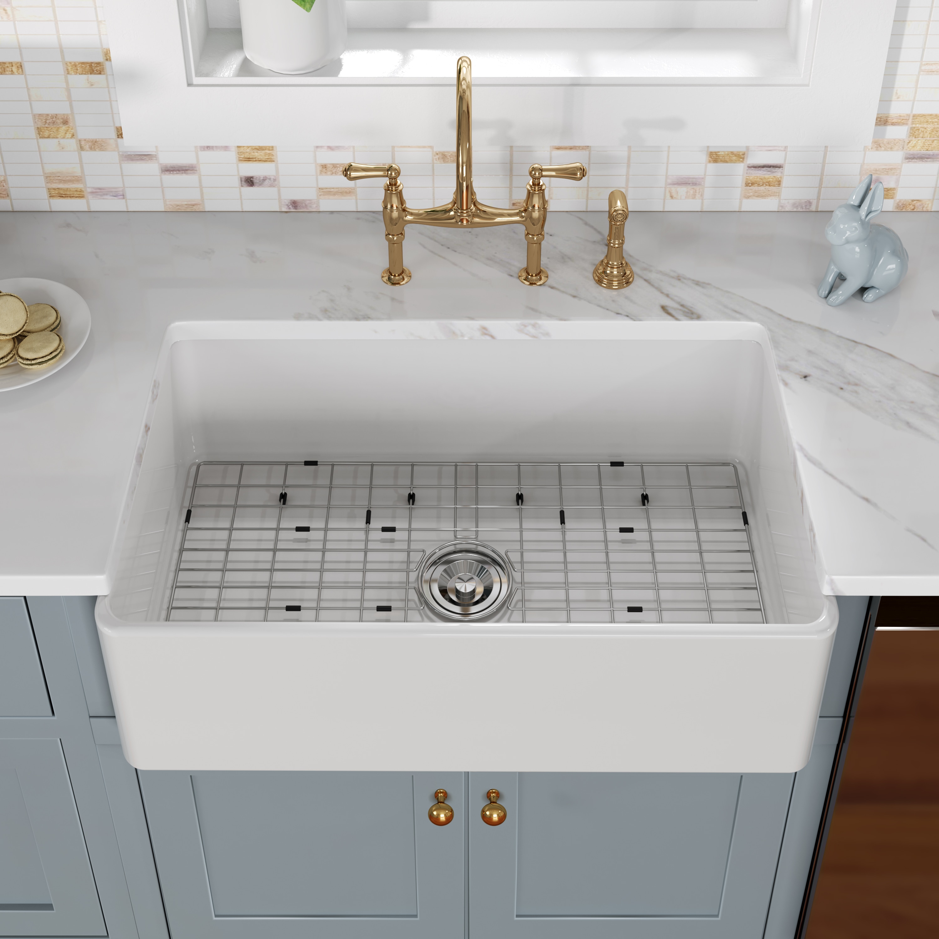 HOROW Farmhouse apron front 18-in x 30-in Fireclay Single bowl Kitchen Sink