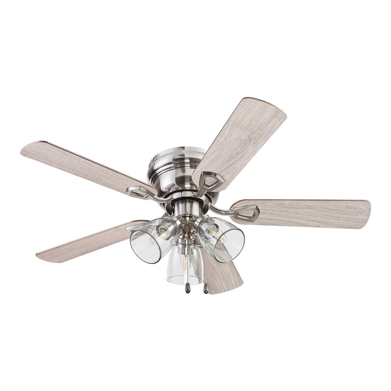 Sofucor C4-51440 Nicola 52-in Flush Mount Nickel with Nickel Blades Ceiling Fan With Light - Remote Included ( 5 -Blade )