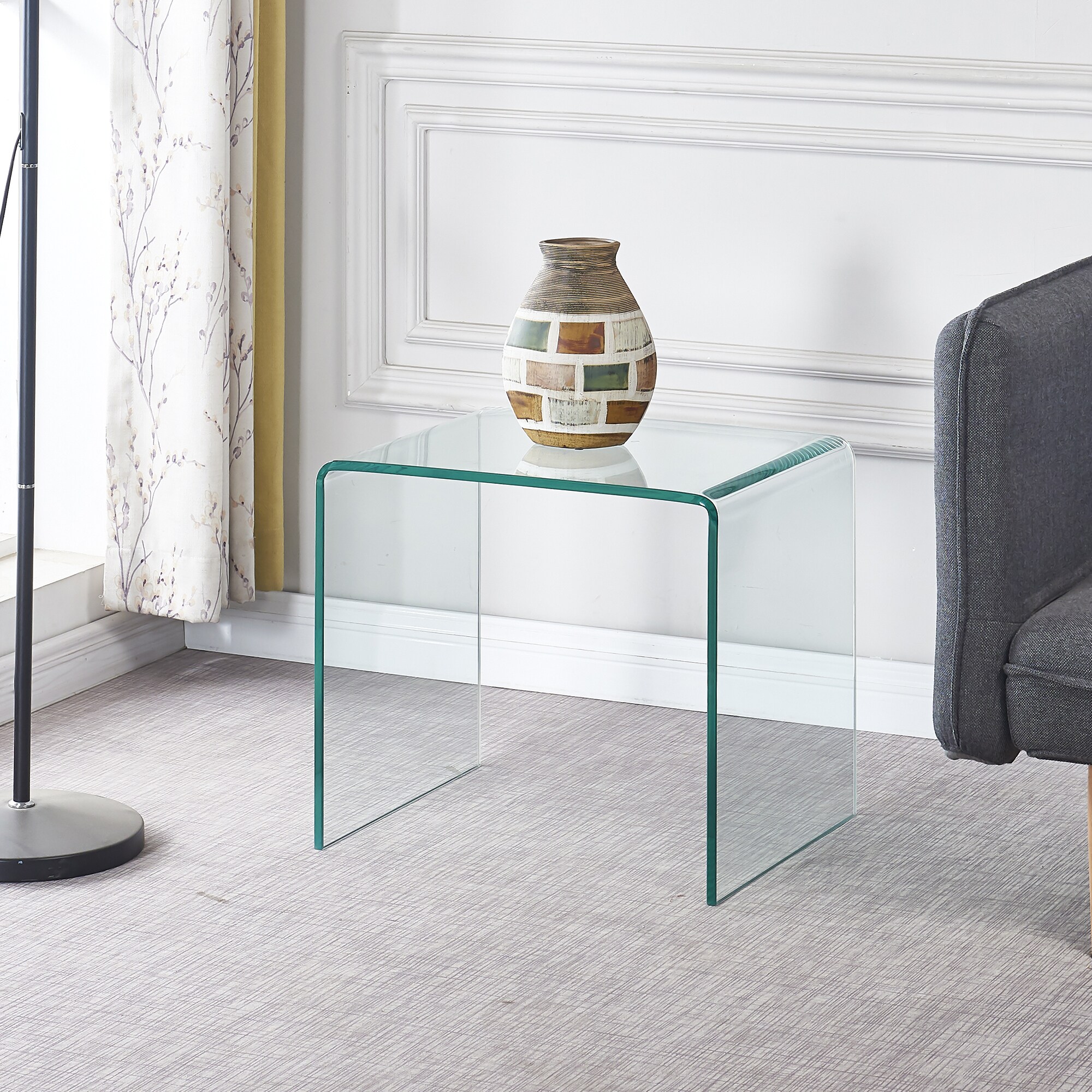 Lirago 18 in.H Tempered Glass End Table Clear Side Tables with Waterfall Edges Transparent Glass Sofa Coffee Table for Living Room Bedroom Office