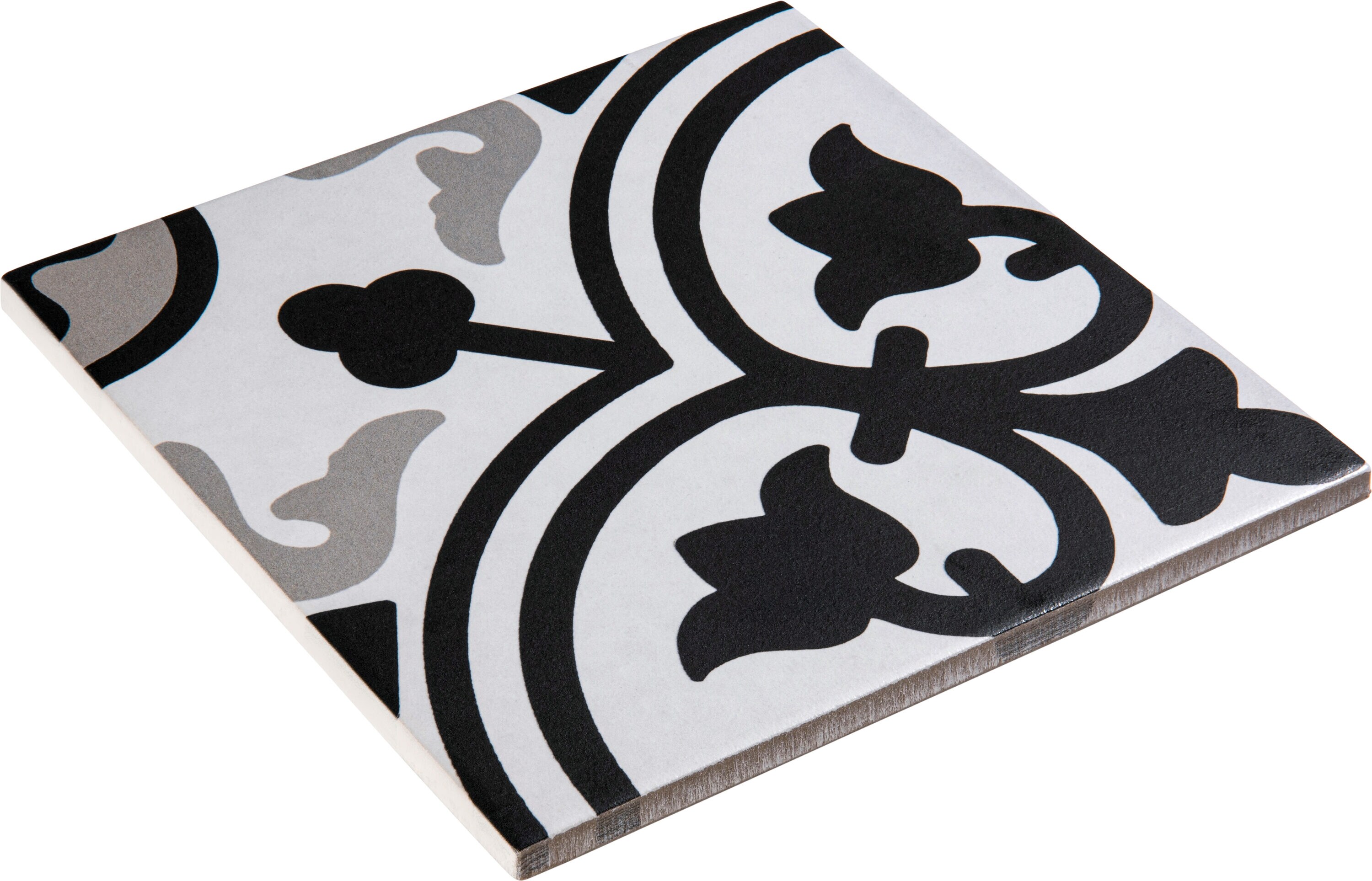 Bliss 8" Black and White Porcelain Patterned Tile