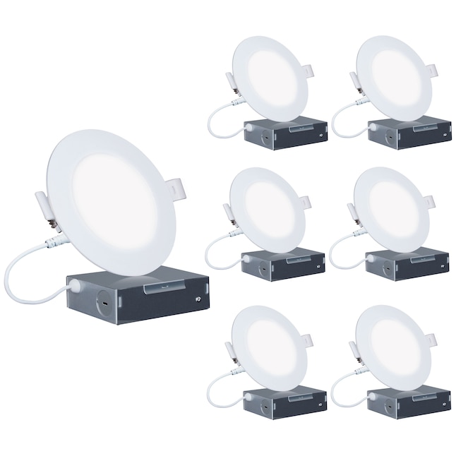 Infibrite Canless Slim Round Recessed 6 Pack 4 In Led Remodel Or New Construction White Airtight Ic Baffle Light Kit The Kits Department At Com - 4 Inch Low Profile Recessed Led Ceiling Lights