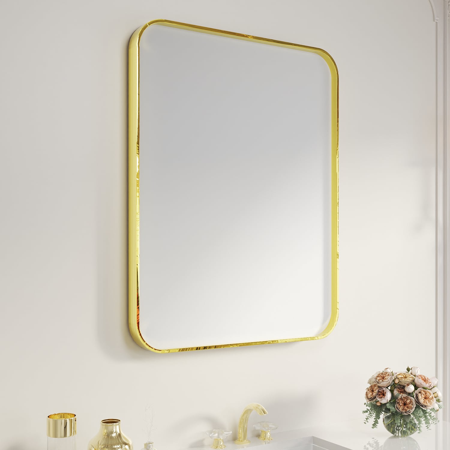waterpar WPLO-2123 28-Inches x 36-Inches Polished Rectangle Bathroom Vanity Mirror ( Gold )