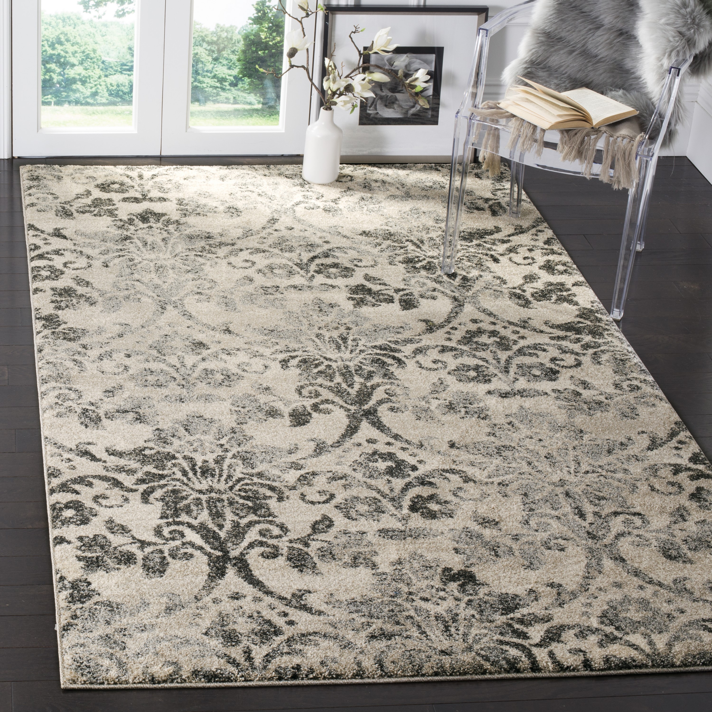 Safavieh RET2184-1180-8 Retro Vida 8 x 10 (ft) Loomed Polypropylene Cream/Gray Rectangular Indoor Damask Vintage Area rug