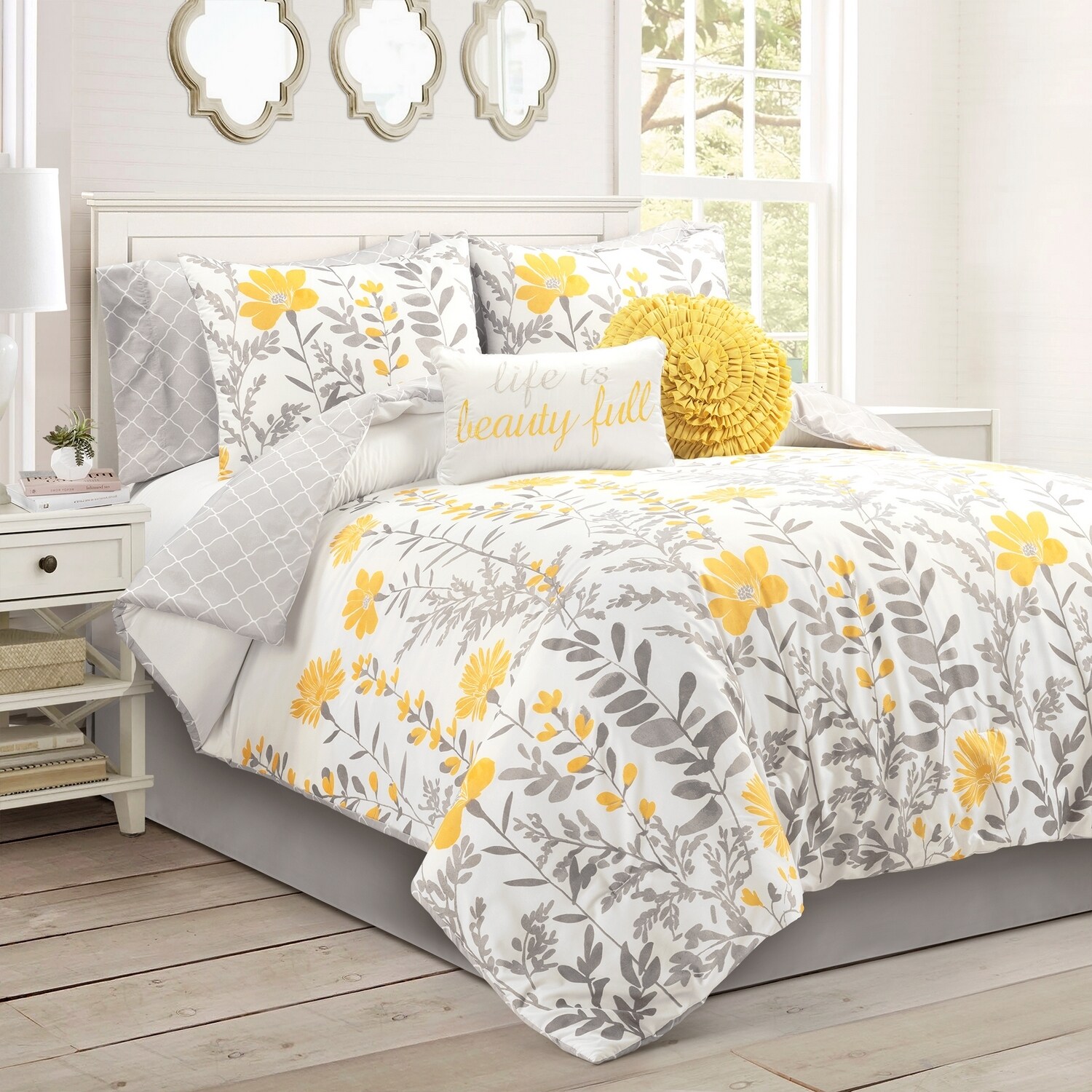 Lush Decor Yellow Floral Reversible Queen Comforter With Fill In The