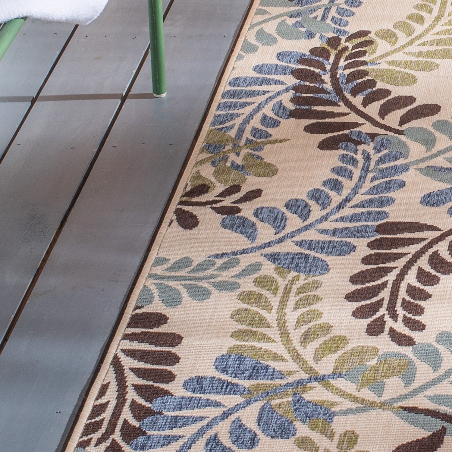 Veranda Cream and Aqua Floral Indoor/Outdoor Runner Rug