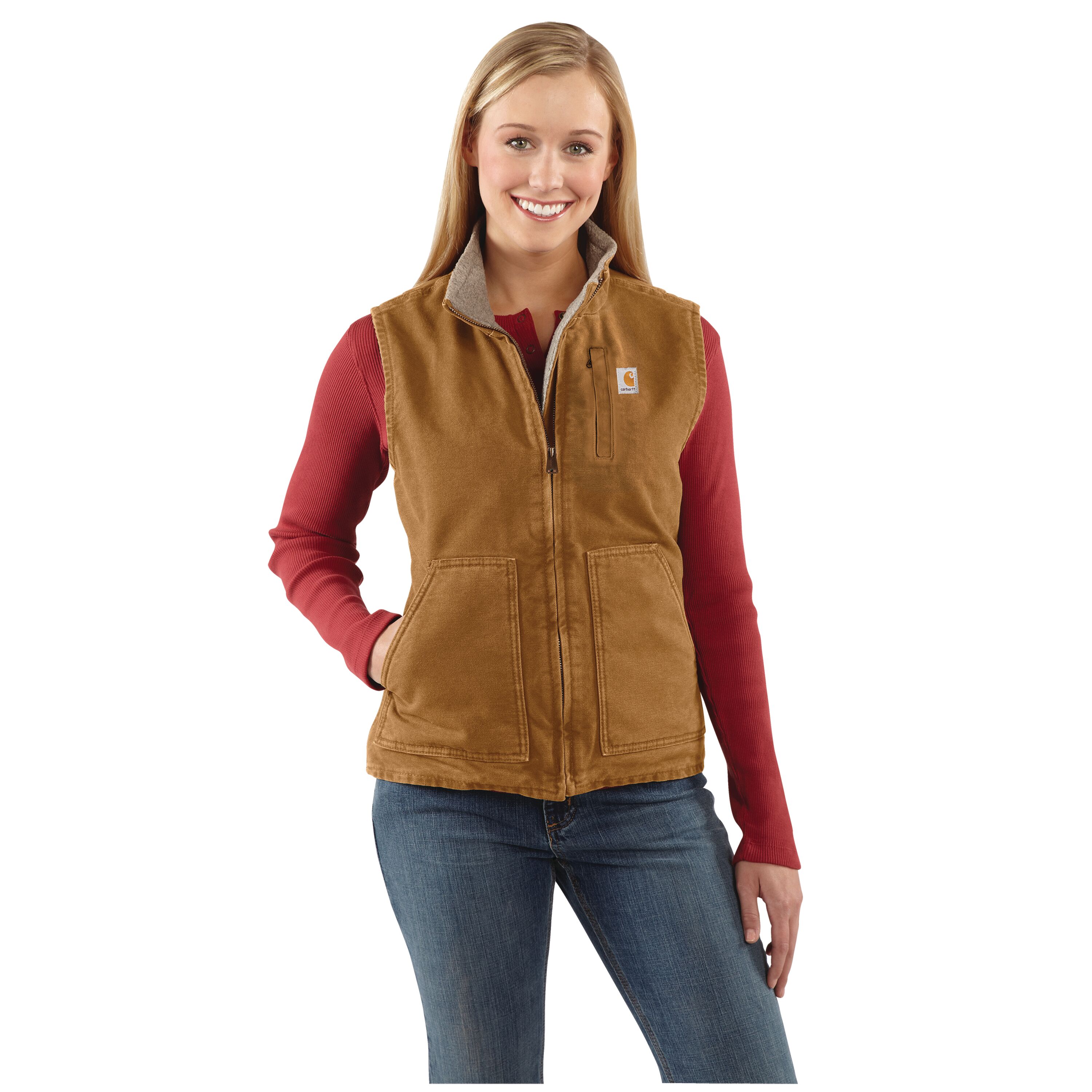Carhartt Women's Brown Polyester Puffer Vest (Small) in the Work