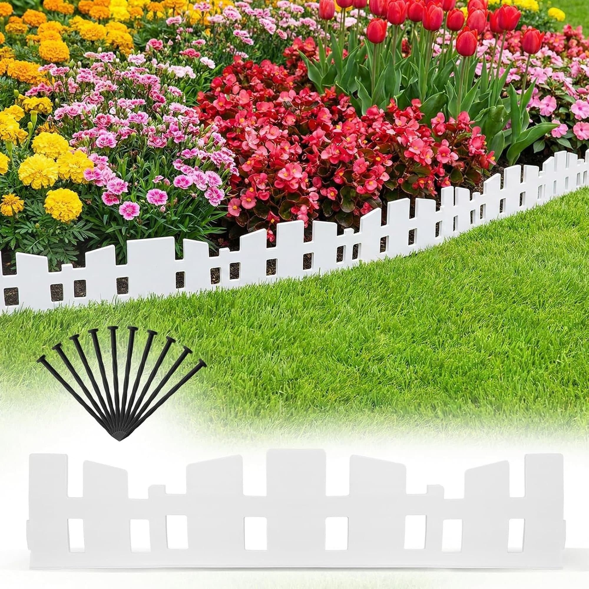 Angel Sar 33-ft x 4.6-in White Plastic Garden Edging with 60 Stakes for Yard Flowerbeds Tree Grass