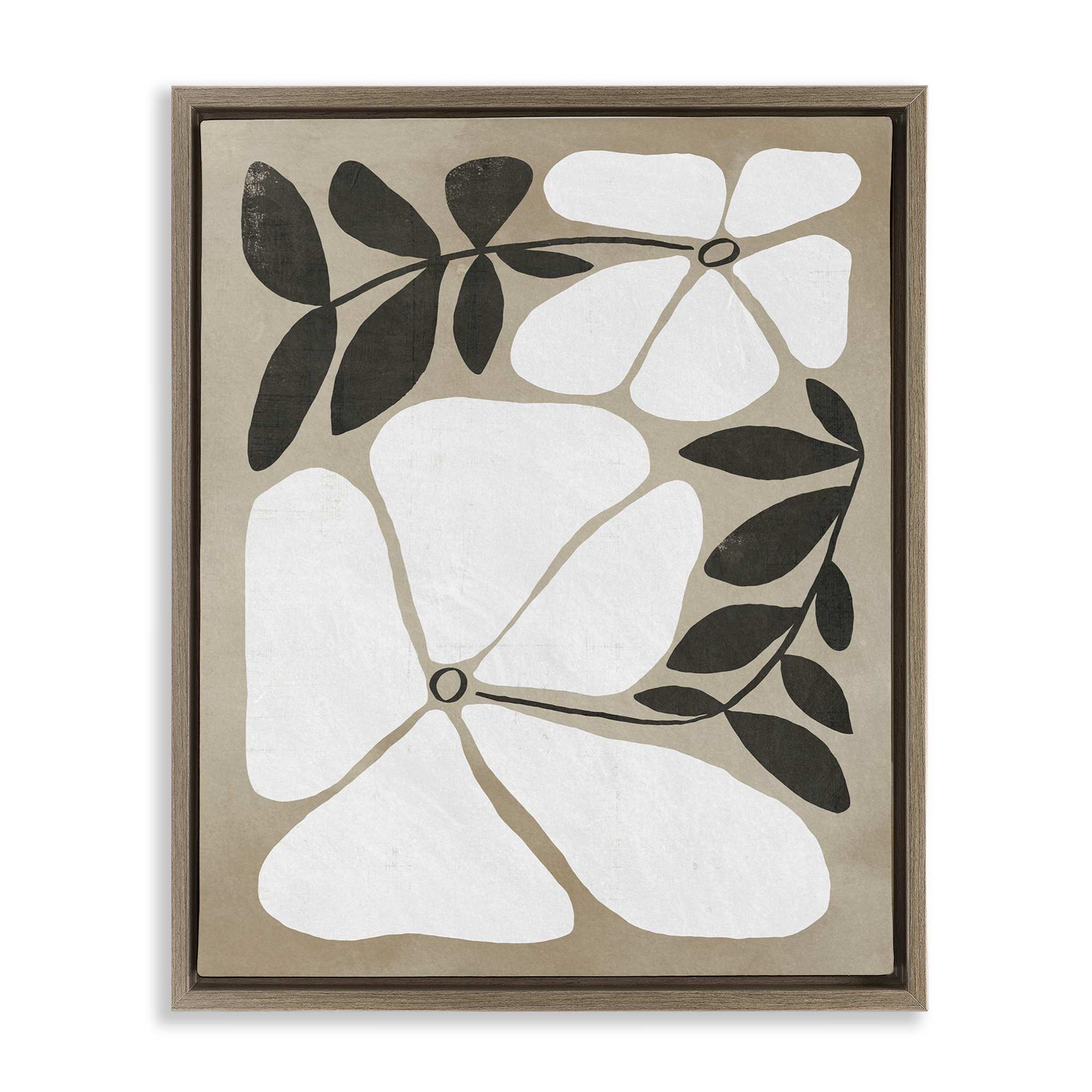 Stupell Industries BS-371-FFE-24X30 Oblong Boho Flowers Brown Framed Floater Canvas Wall Art By Victoria Barnes 25 x 31