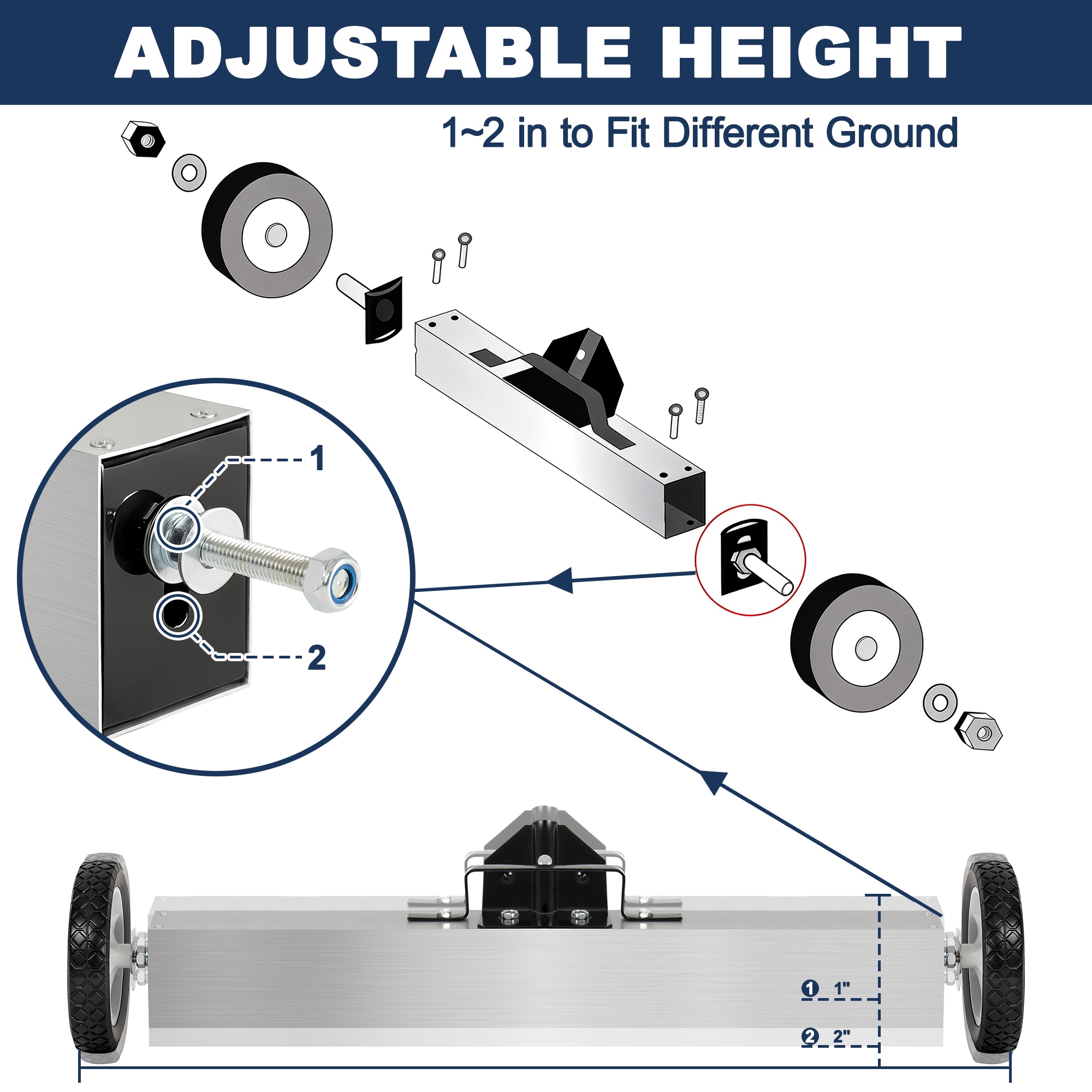 Master Magnetics 7543 Push-Type Magnet Sweeper – 18'' Sweep Width, Adjustable Height, Collapsible Handle, Quick Release, Picks Up 4.1 Lbs Of Nails & Screws