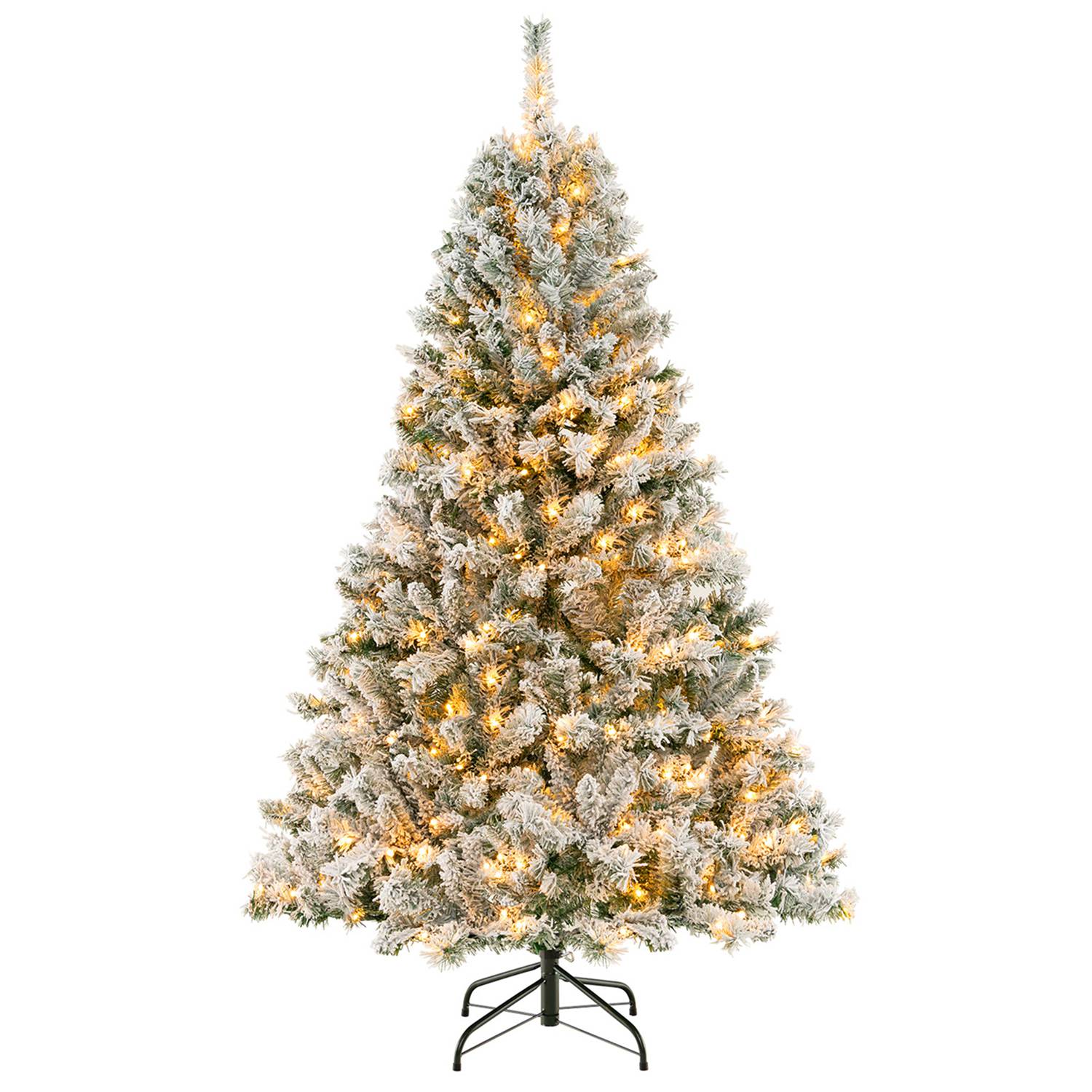 Costway CSHY000490 6 FT Pre-Lit Christmas Tree 3-Minute Quick Shape Flocked Decor with 300 LED Lights