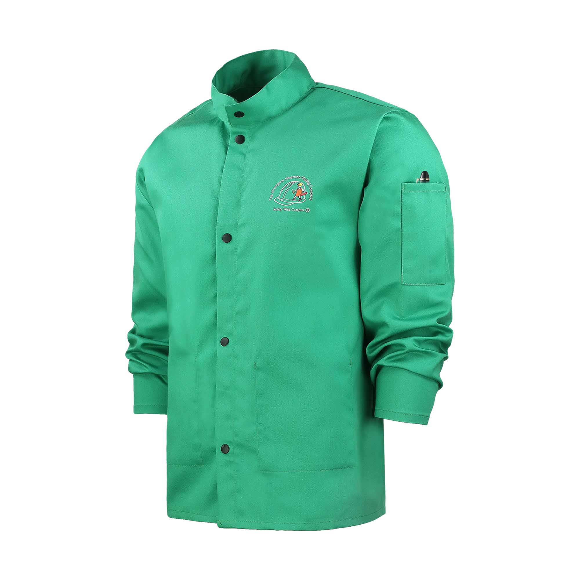 Strongarm American Welding Co. Strongarm FR Cotton Welding Jacket 9 oz Hi Vis Green Snap Front Inside Pockets #AWFRJL9OZXXL