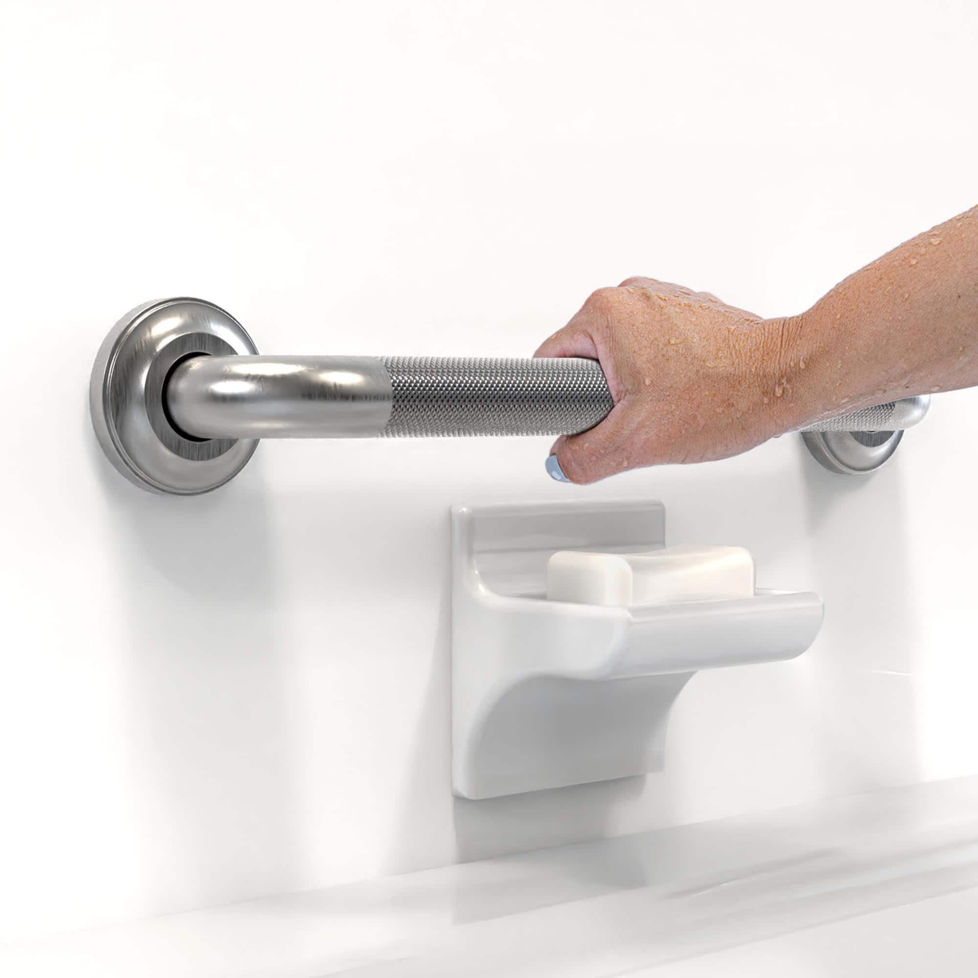 Phyfalip  ADA Compliant Knurled Grab Bar 1 and One Quarter Inch Stainless Steel Bath Safety Handrail Supports 500lbs for Seniors and Disabled