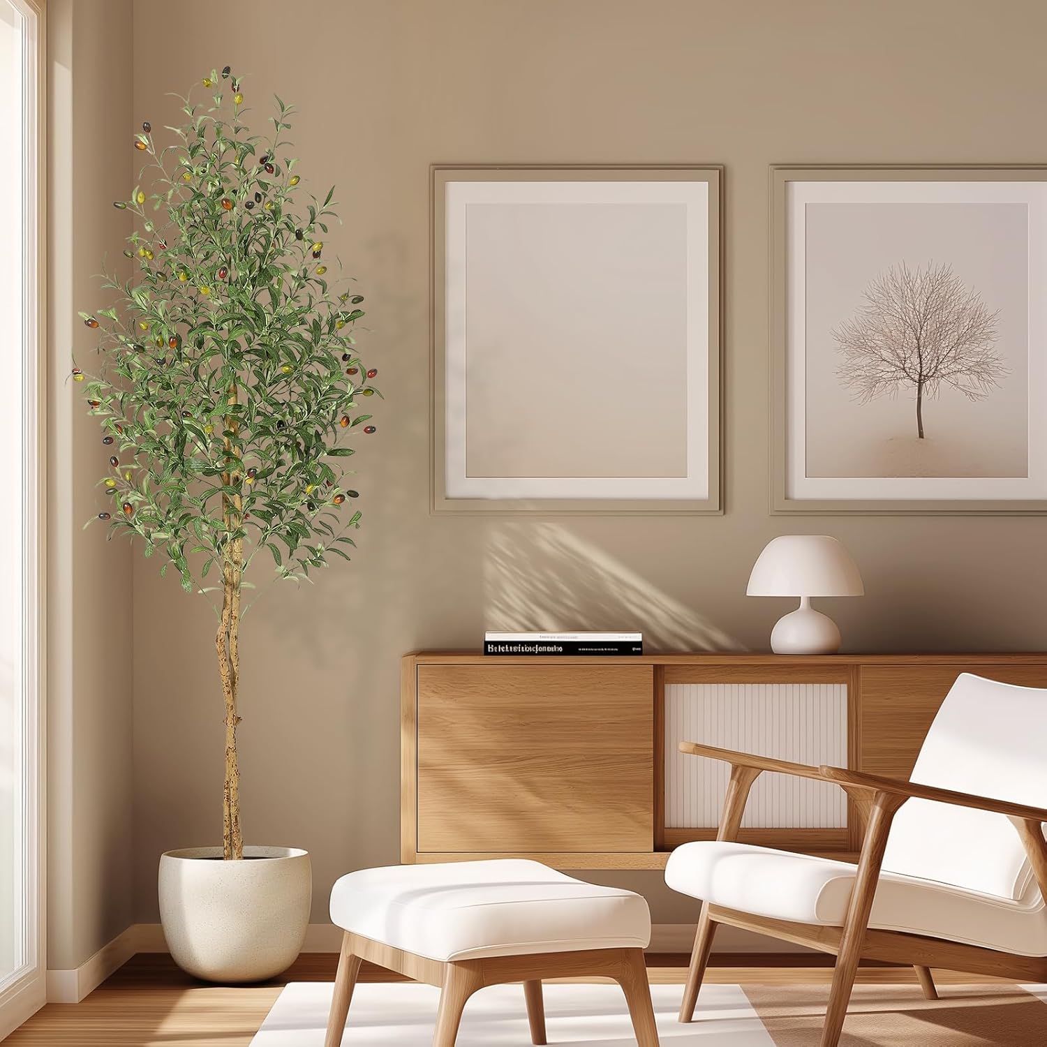 GAOMON 6ft Faux Olive Tree Indoor with 2 Natural Trunks 1008 Silk