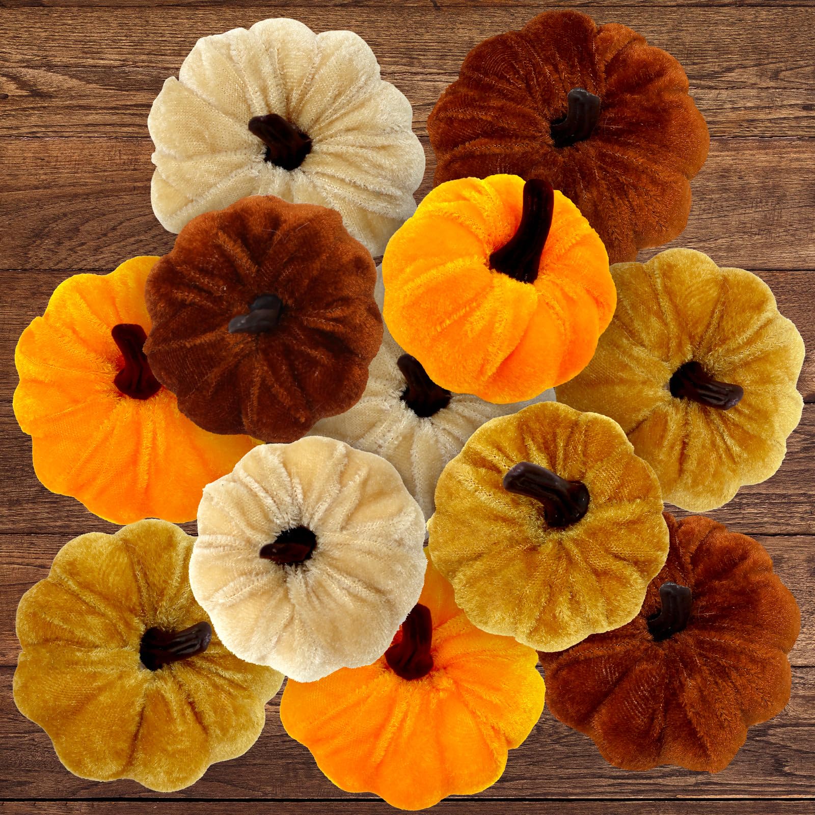 Afoxsos  Velvet Pumpkins Set 12 Pieces Assorted Colors and Sizes for Fall Thanksgiving and Harvest Decorations durable home