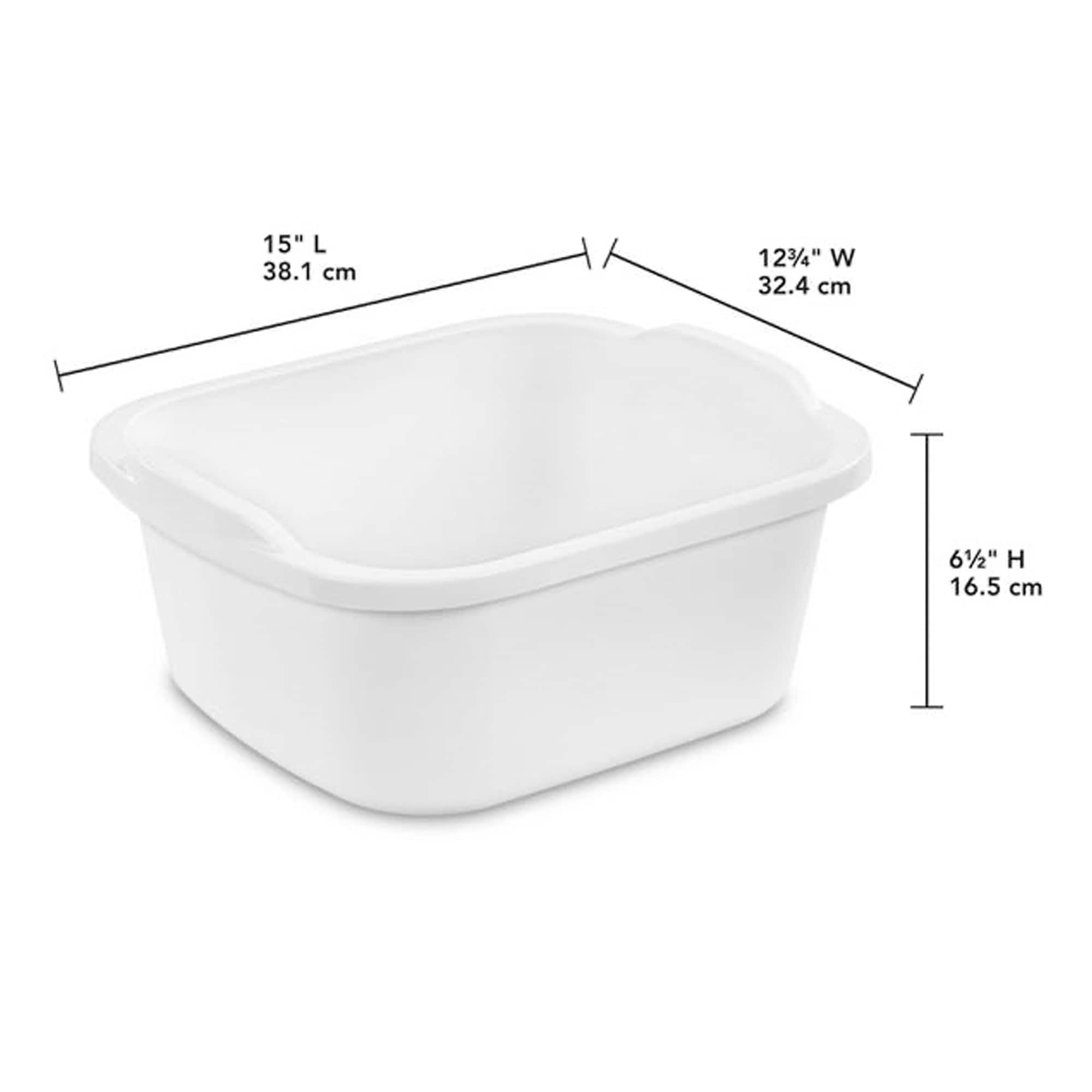 Sterilite Small Portable Rectangle Plastic 8 Qt Dish Pan, White (12 Pack)