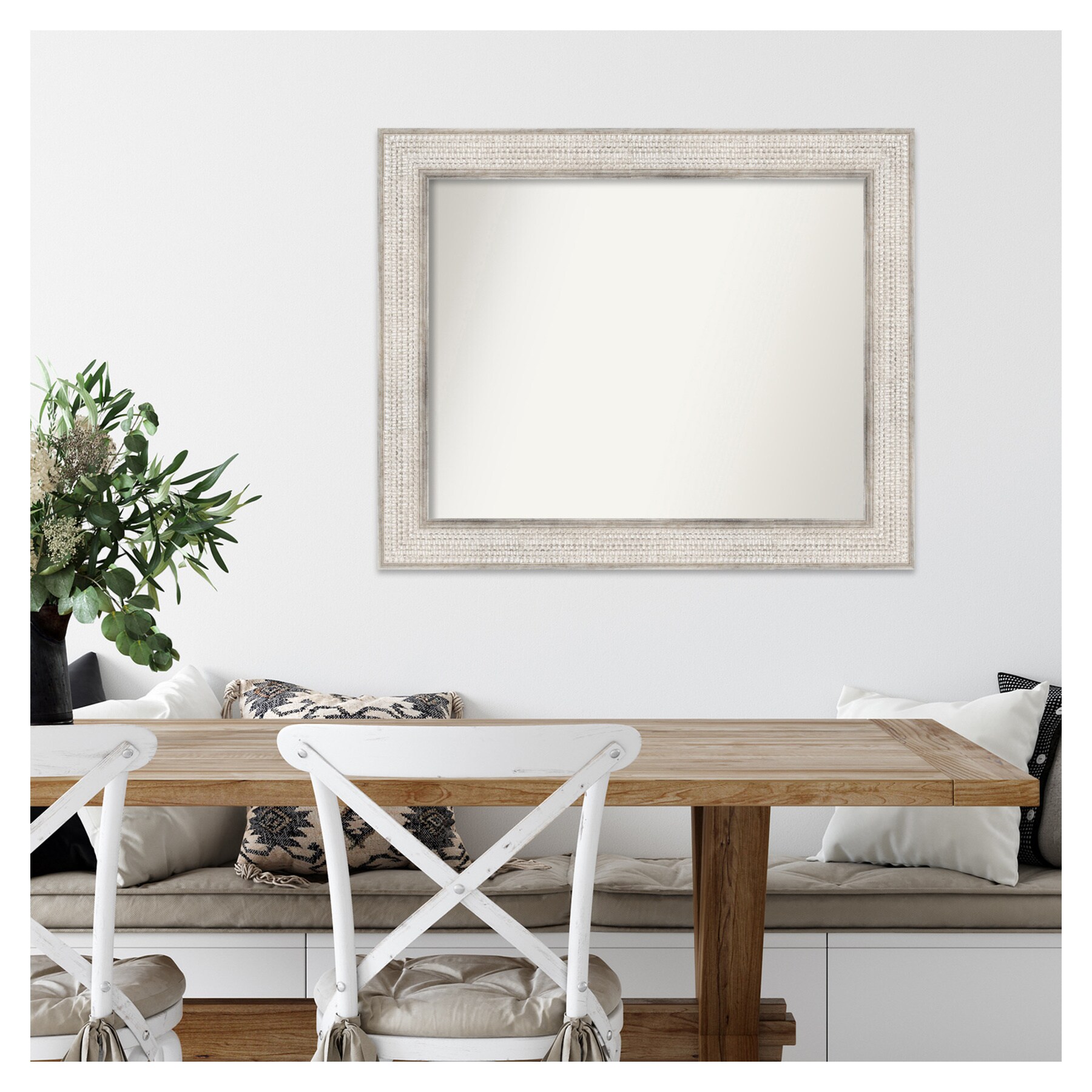 Trellis Silver Wood Rectangular Bathroom Wall Mirror