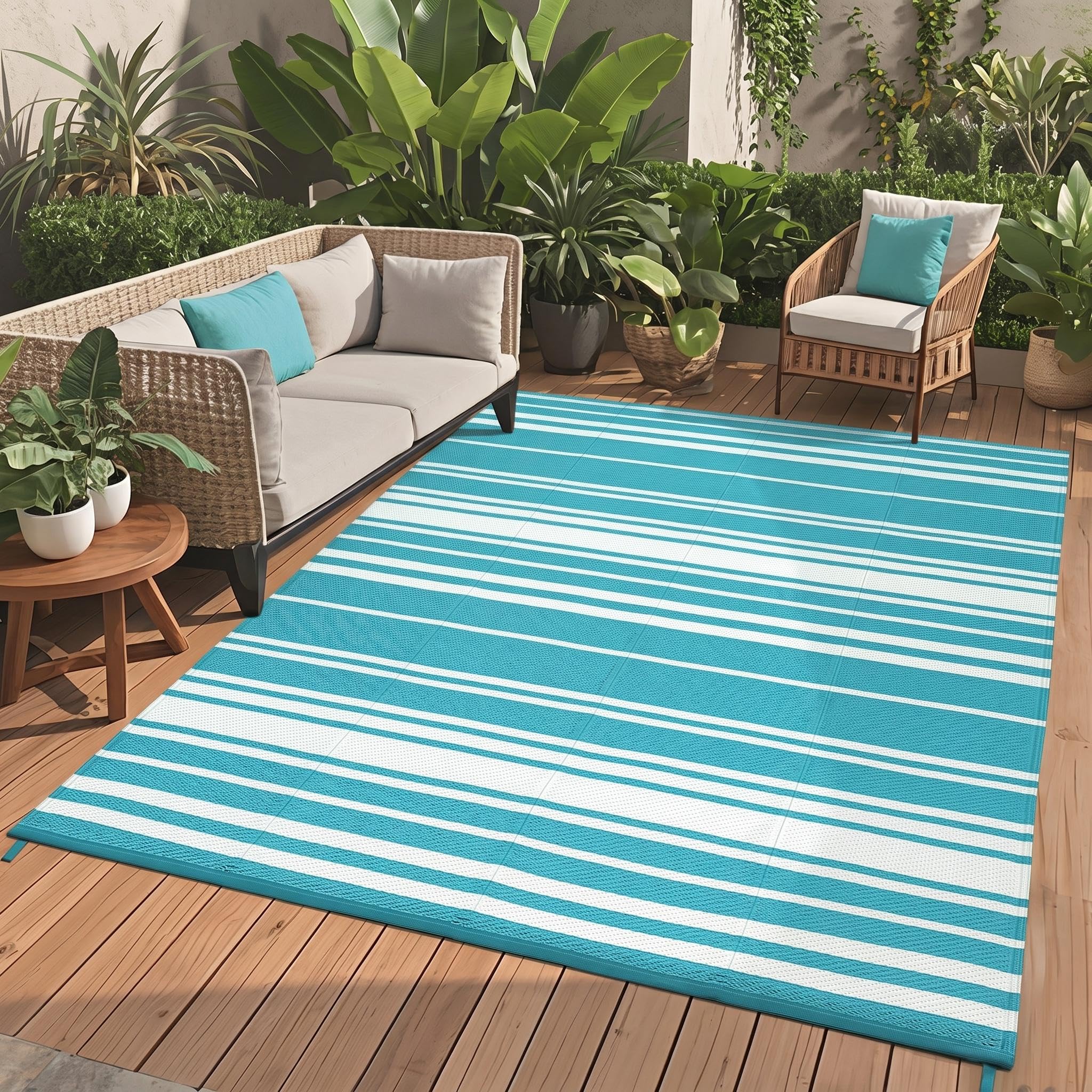 GarveeLife 8-ft x 10-ft Striped Pattern Reversible Outdoor Area Rug ...