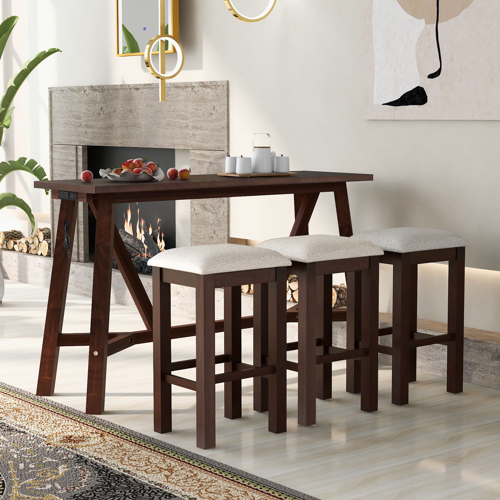 Nestfair DBT10019P Walnut Contemporary/Modern Dining Room Set with Rectangular Table ( Seats 3 )