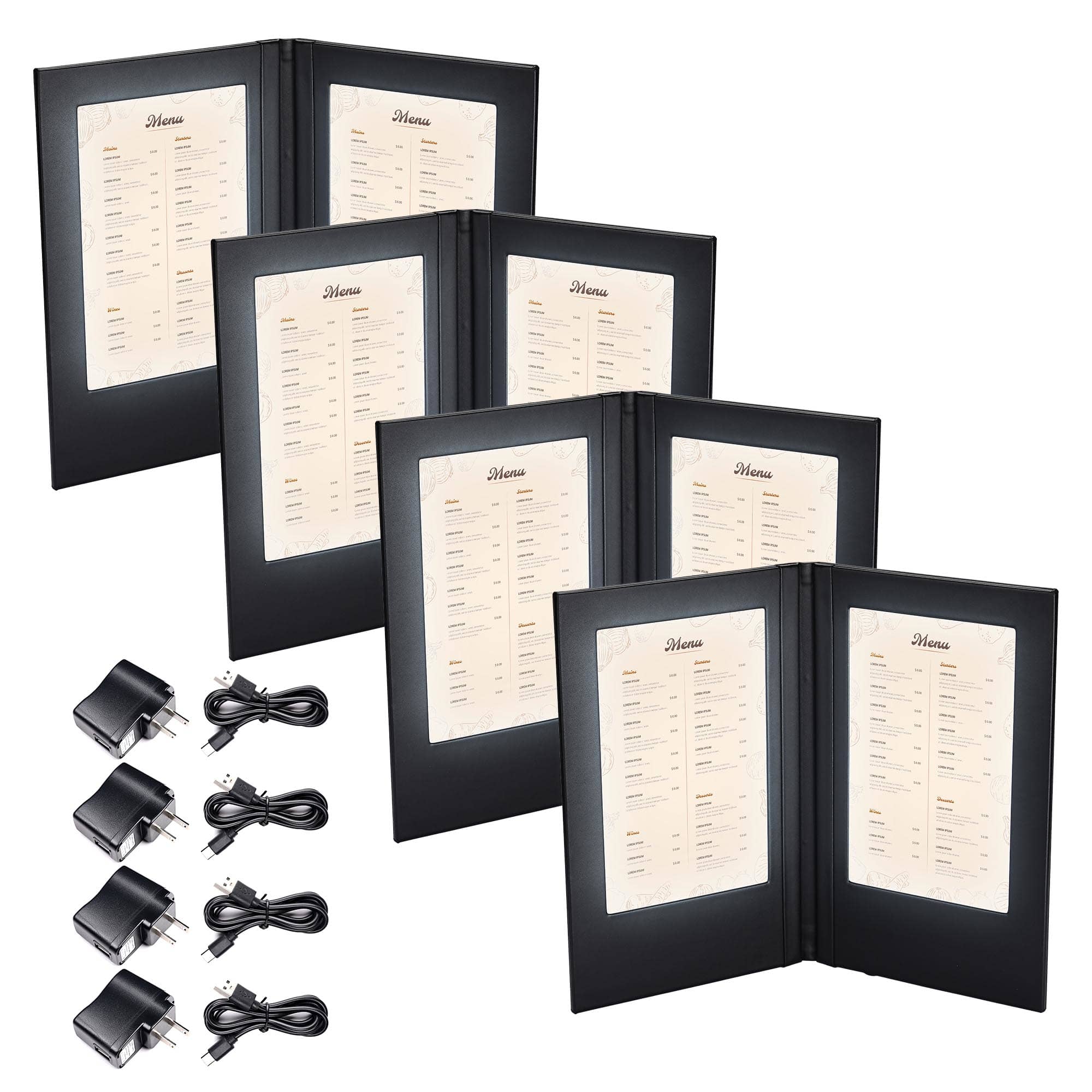 Yescom 26MNC023-2PA5X4-LO WeChef LED Backlit Menu Holder Cover Folding Cover Fits A5 Size 5.8x8.3IN 4 Pack