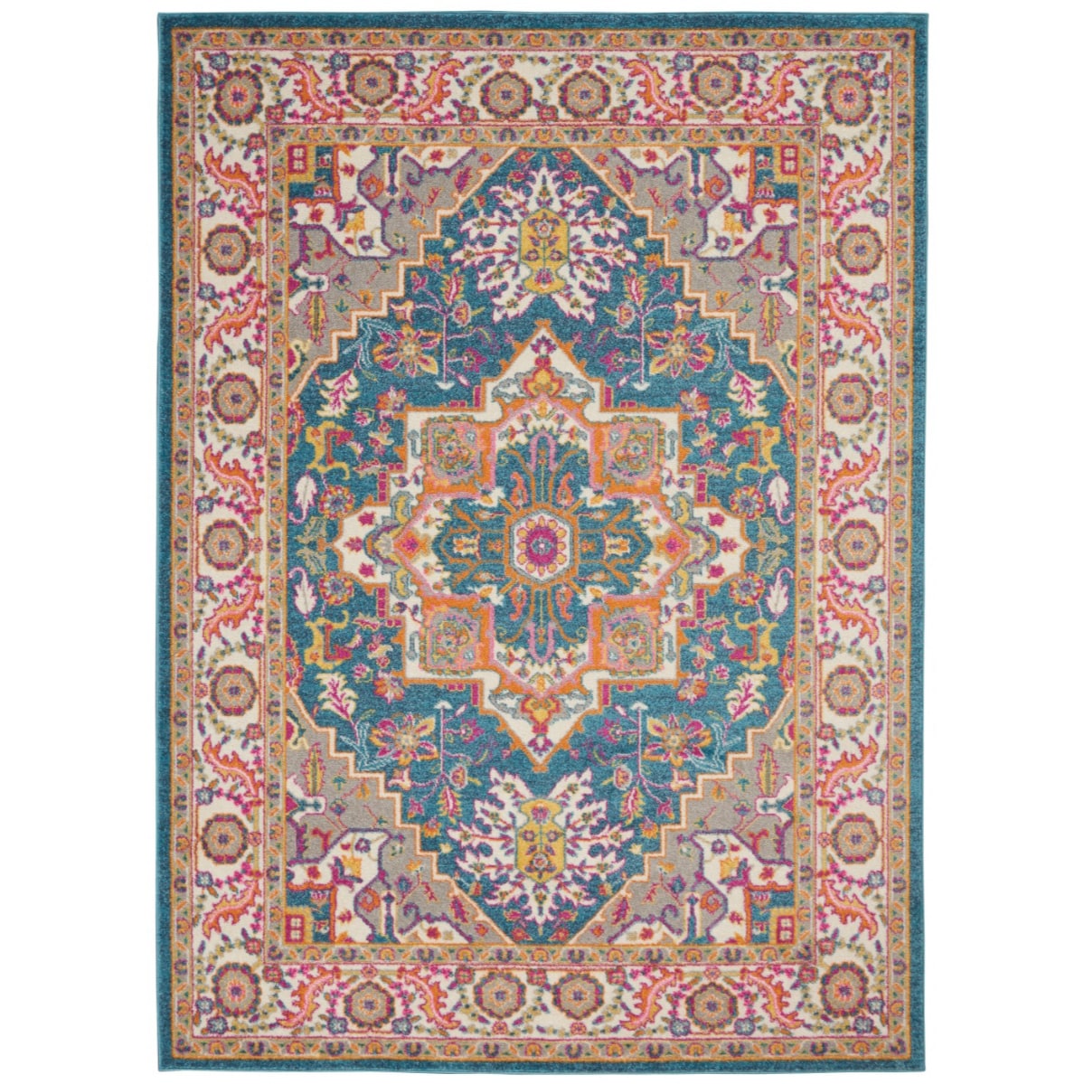 HomeRoots 4000385503 5 x 7 (ft) Loomed Polypropylene Teal Multicolor Rectangular Indoor Area rug