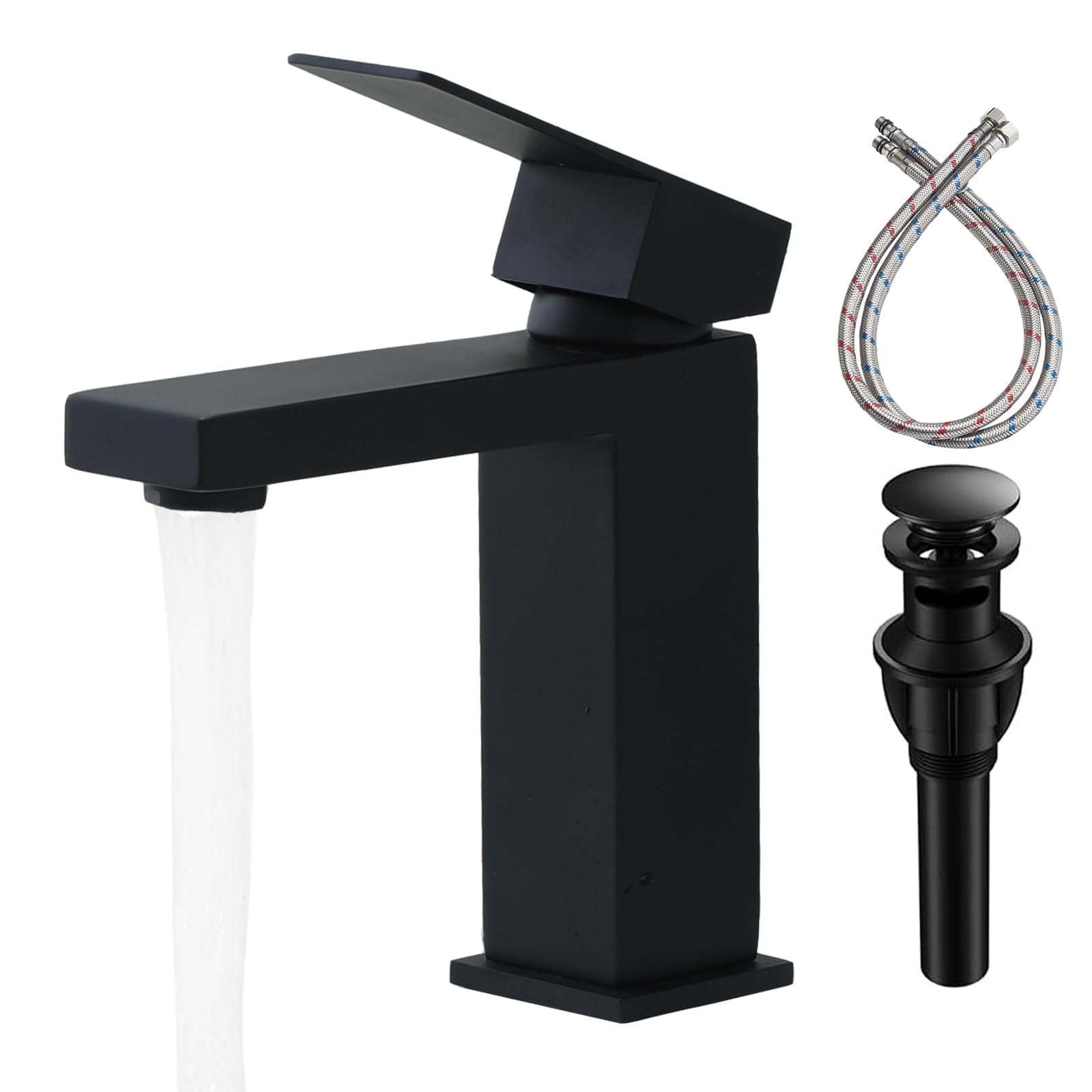 Adrinfly - Black Single Hole Bathroom Faucet Stainless Steel Single Handle Vanity Sink Faucet wi...