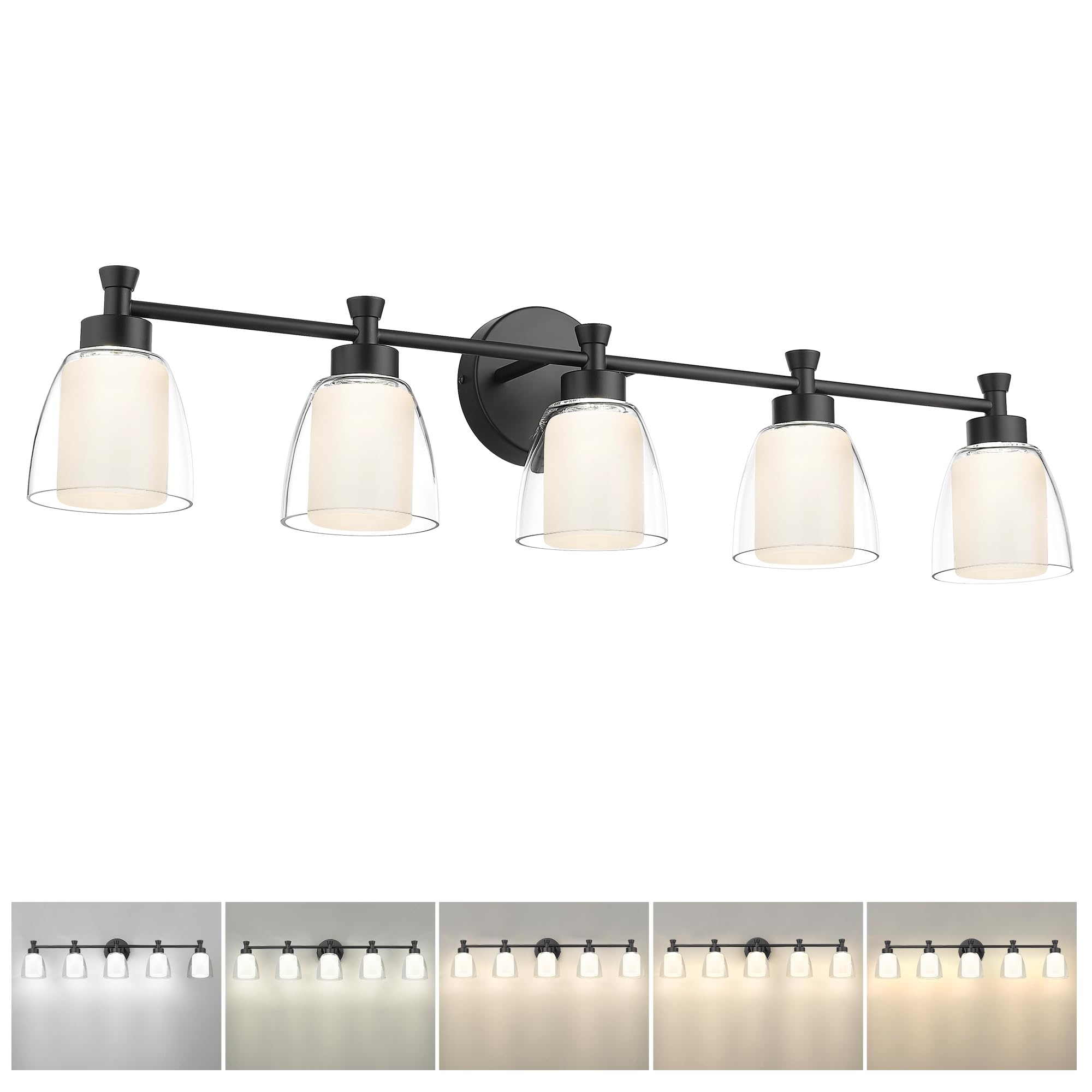 LTMATE LS5HJF95B-5W LED BK JAZAVA 36.2-in 5 -Light Matte Black Integrated LED Industrial Vanity light