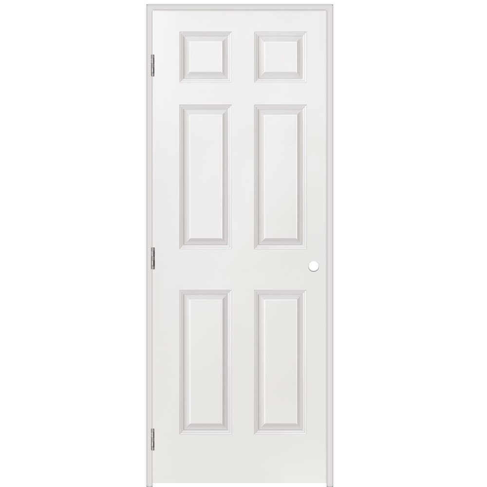 Traditional 30-in x 80-in 6-panel Hollow Core Molded Composite Right Hand Single Prehung Interior Door in White | - Masonite 743521