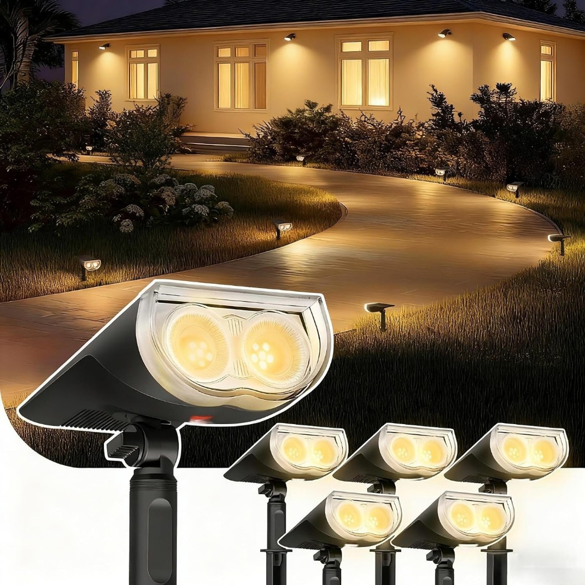 Slagawa  Warm White Solar Spotlights 6 Pack IP65 Waterproof 350 Lumens Adjustable LED Landscape Lights for Garden Yard Patio Tree