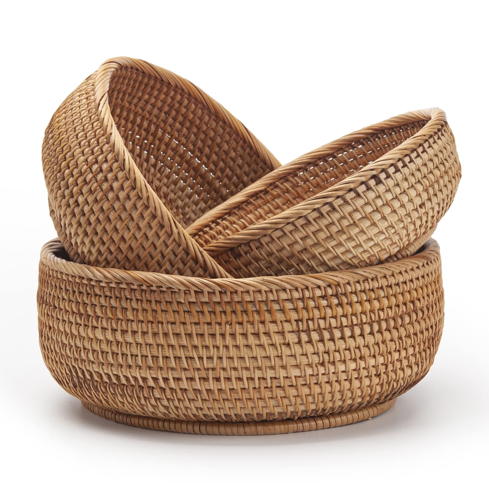 Aoibox  Set of 3 Round Rattan Storage Baskets for Kitchen and Tabletop with Stackable Design Natural Woven Style