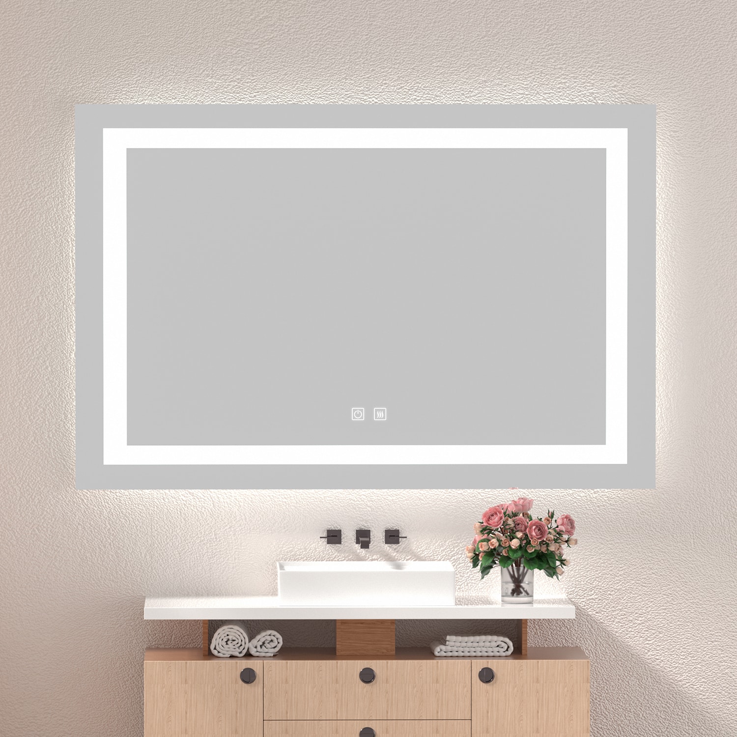 Bybafun 48-in X 36-in Frameless Rectangle Dimmable Lighted Fog Free ...