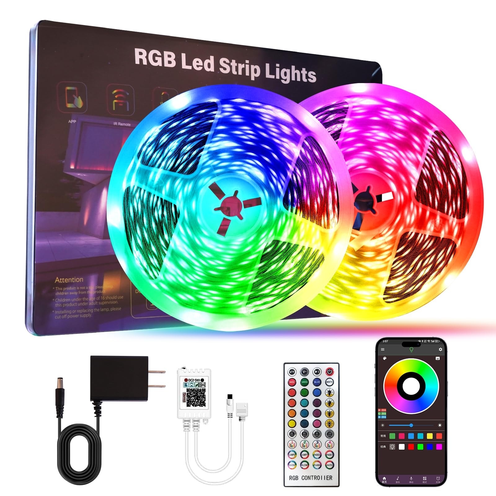 Anqtovp  LED Strip Lights for Bedroom 200 FT 2 Roll RGB Color Changing with Remote App Control Music Sync 16 Million Colors for Room Party