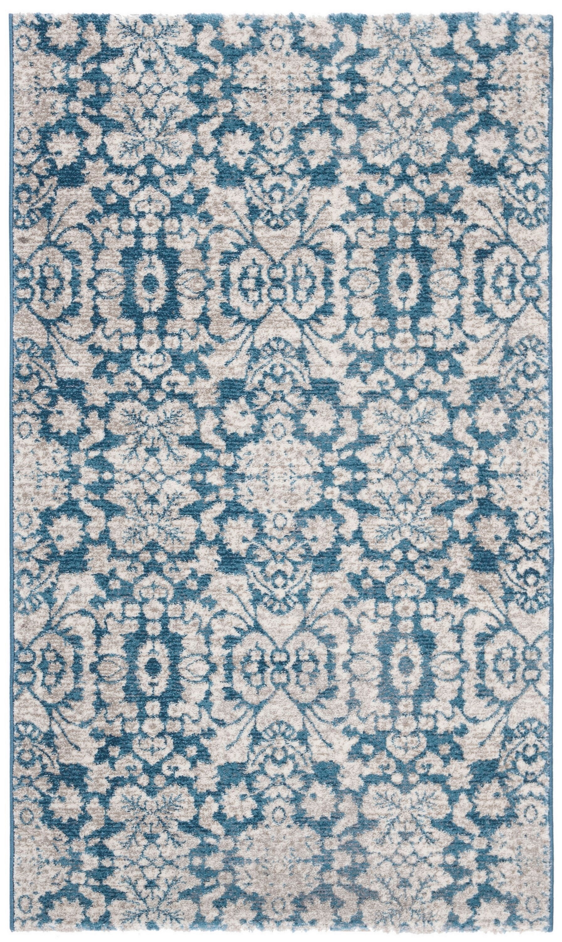 Blue Floral Motif Synthetic 8' x 10' Area Rug