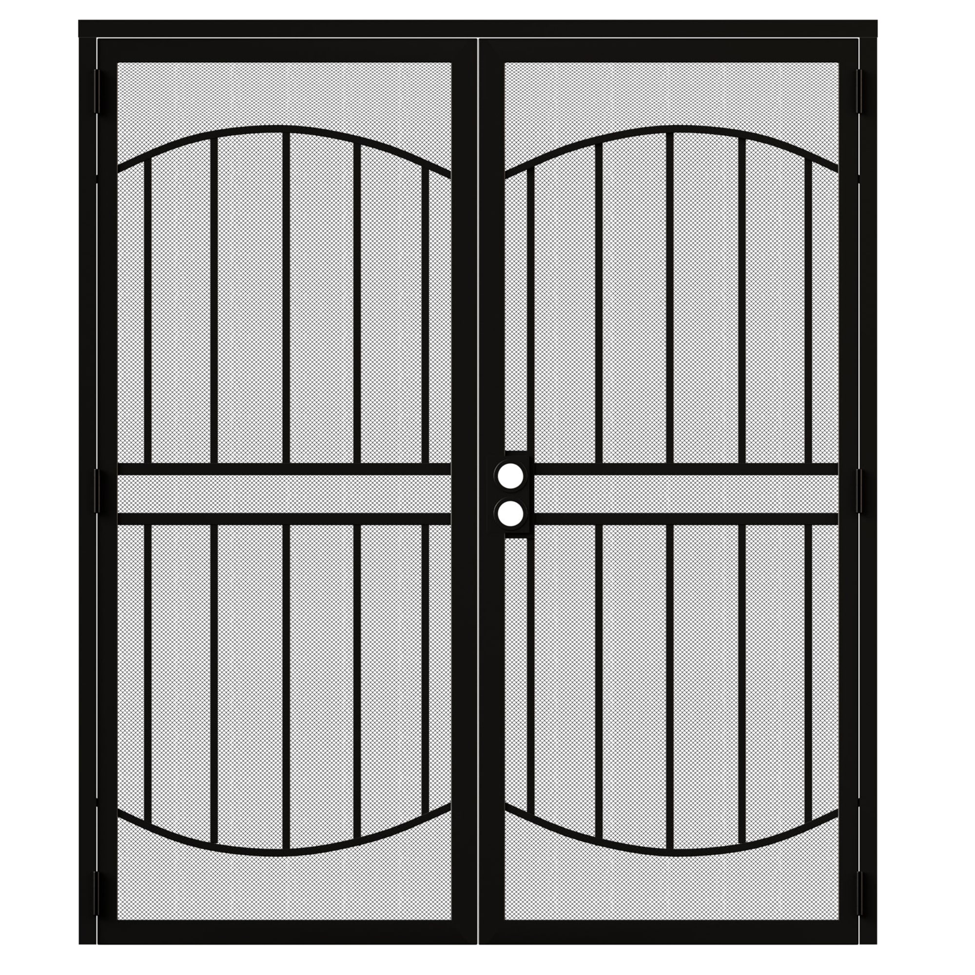 JUJUBON EX-SECDSD-BLYH-72 Security door 72-in x 80-in Black Steel Recessed or surface mount Universal/Reversible Prehung Double Security Door with Black Screen and No bore