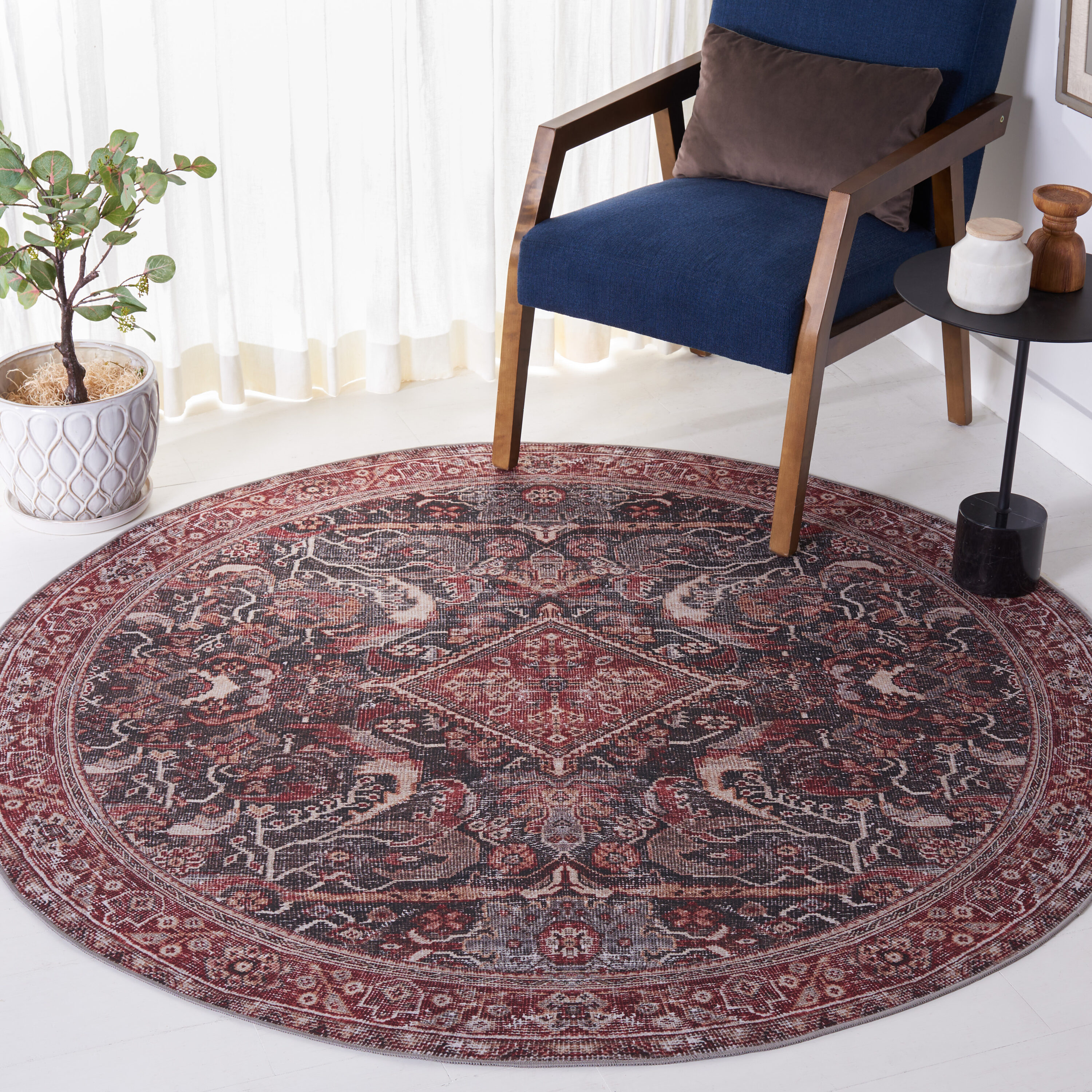Tucson 175Y Dark Green Rust Machine Washable/Slip Resistant 6ft x 6ft Traditional Rug
