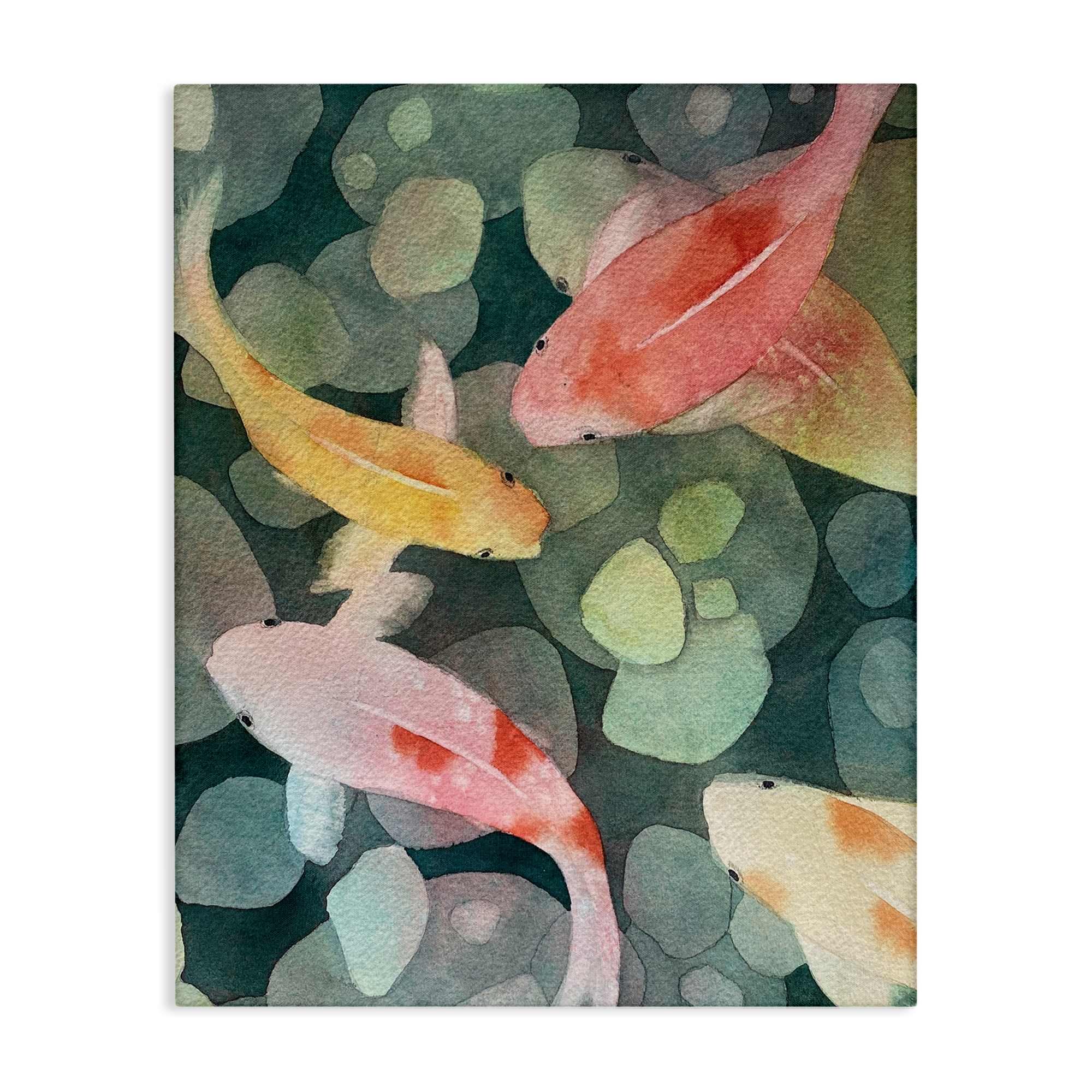 Stupell Industries BS-583-CN-36X48 Watercolor Koi Aerial View Canvas Wall Art By Stephanie Fielden 36 x 48