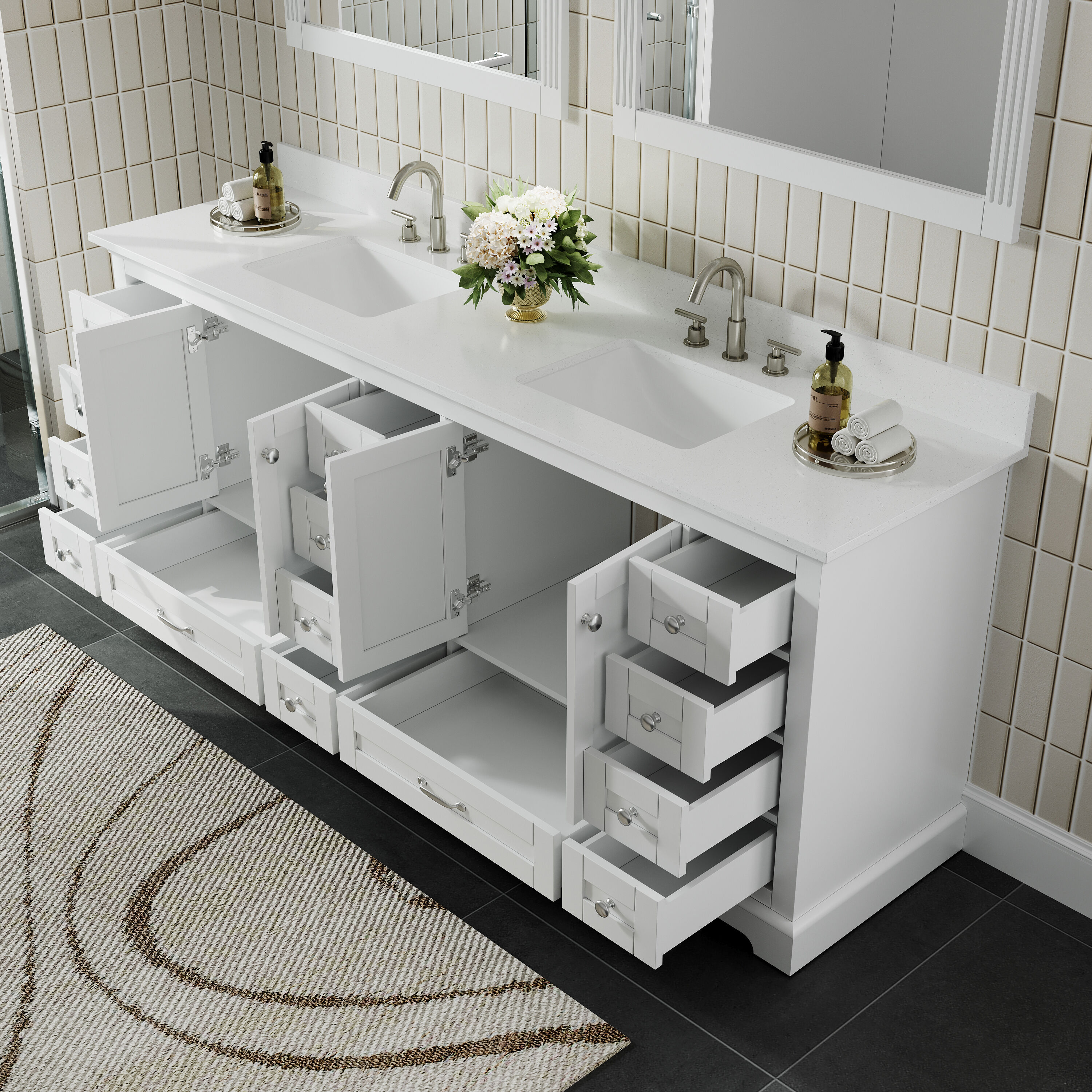 Iseryn Bath Vanity 84-in White Undermount Double Sink Bathroom