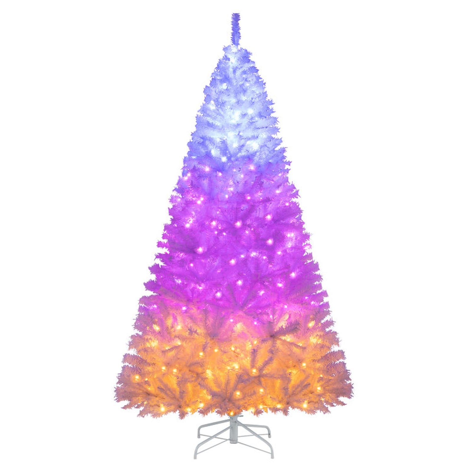 SUGIFT 7.5-ft Hinged Pre-Lit Artificial Christmas Tree with 400 Warm White LED Lights 11 Lighting Modes 1346 Tips and 22-in Metal Stand-White