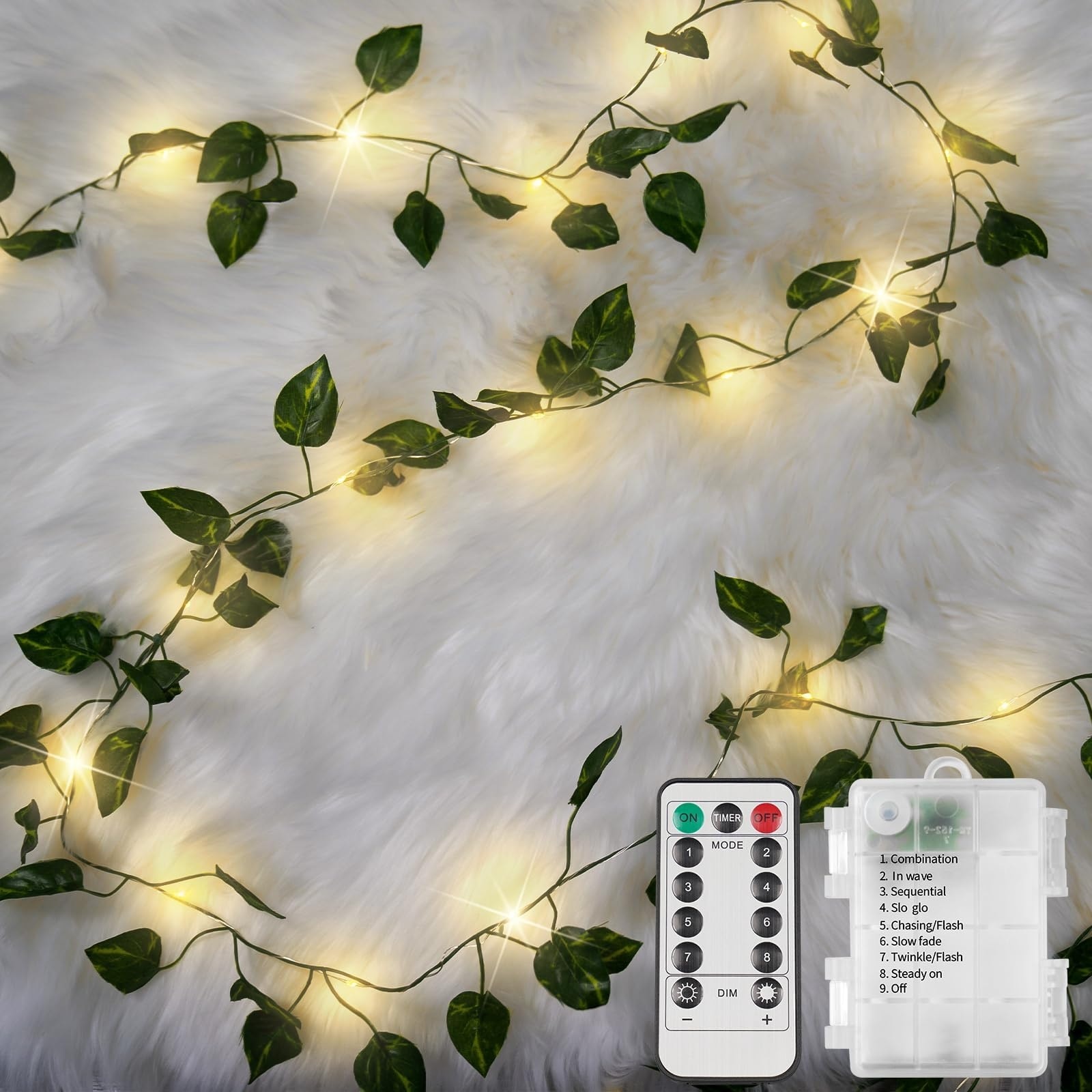 Afoxsos -  Vine Fairy Lights 33ft 100 LED Leaf String Lights with Remote Control Warm White for B...
