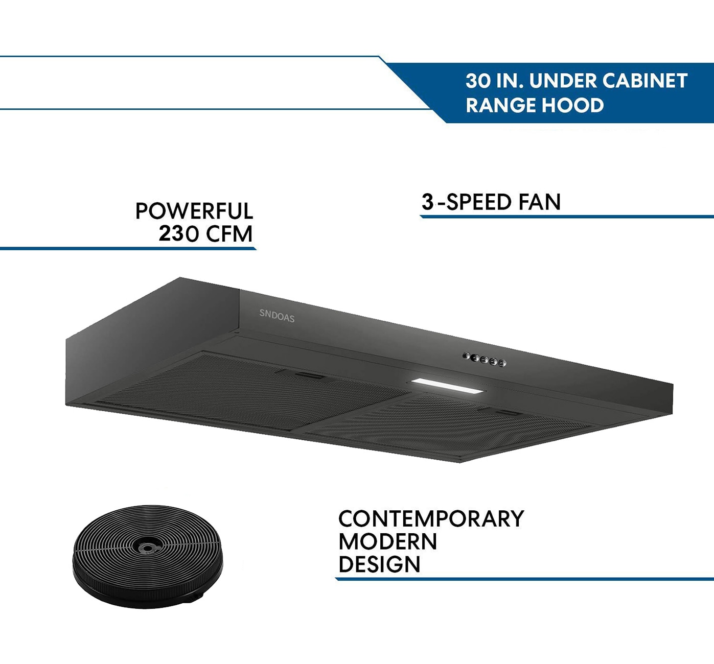 Kahomvis 30-in 230-CFM Ductless Black Under Cabinet Range Hoods  Undercabinet Mount with Charcoal Filter