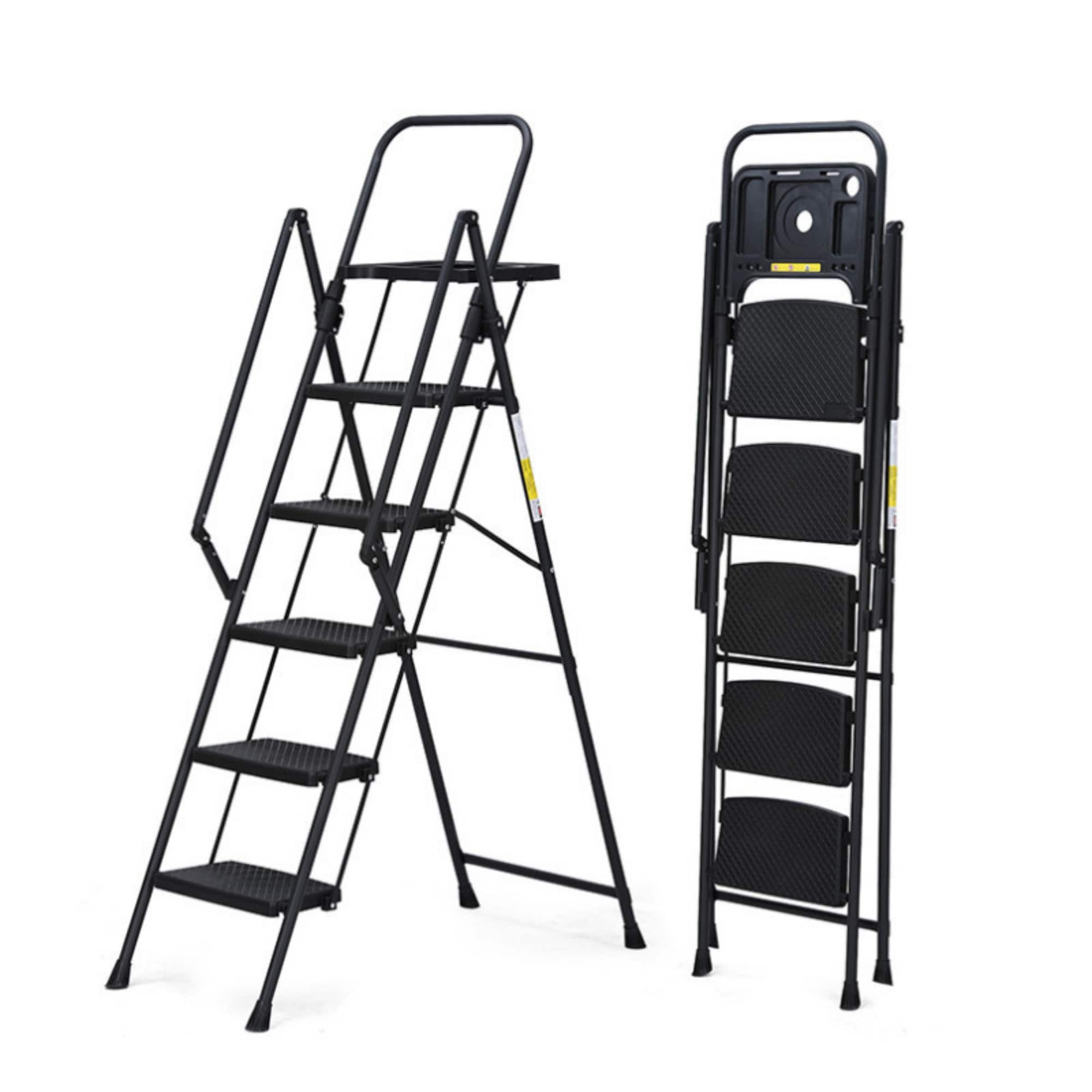 Wooakway 5 Step Ladder Foldable Step Stool with Tool Tray and Wide Non Slip Pedals Sturdy Steel Ladder Convenient Handrails Lightweight Portable Steel Step Stool #FXLS0607-604D78