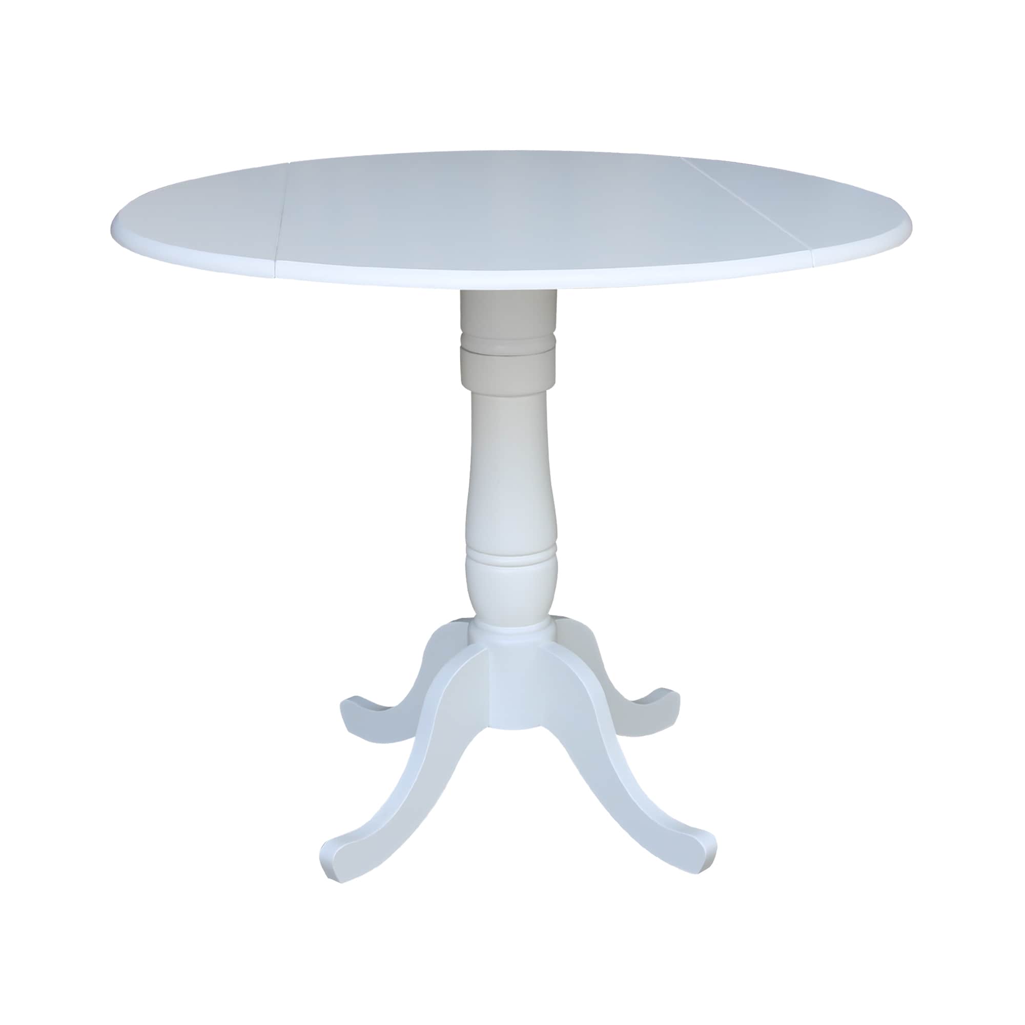 International Concepts K08-42DPT-6B White Round Traditional Extending Drop leaf Counter Table, Wood with White Wood Pedestal Base 42-in L x 35.5-in H
