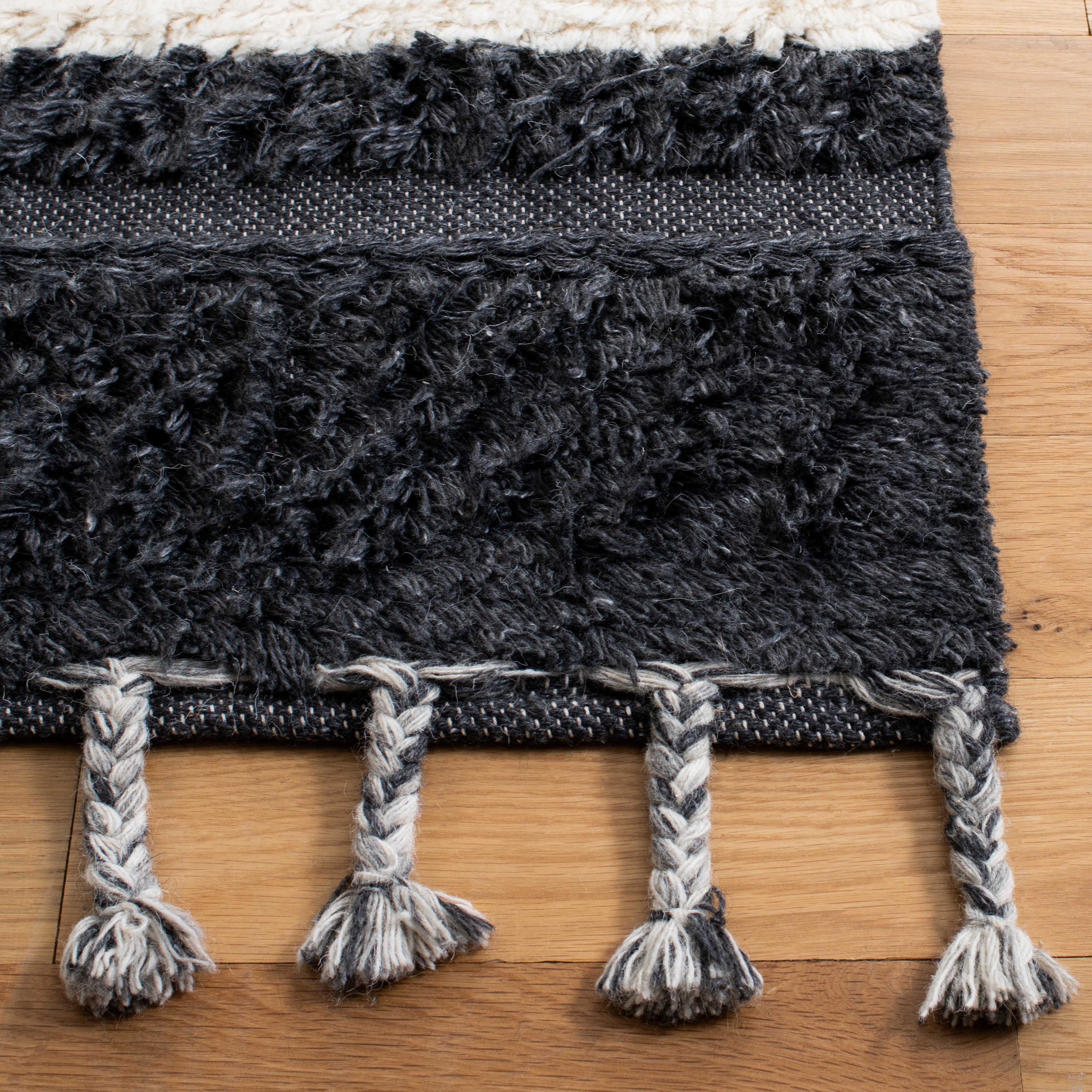 Ivory and Gray Hand-Knotted Wool Striped 9' x 12' Rug